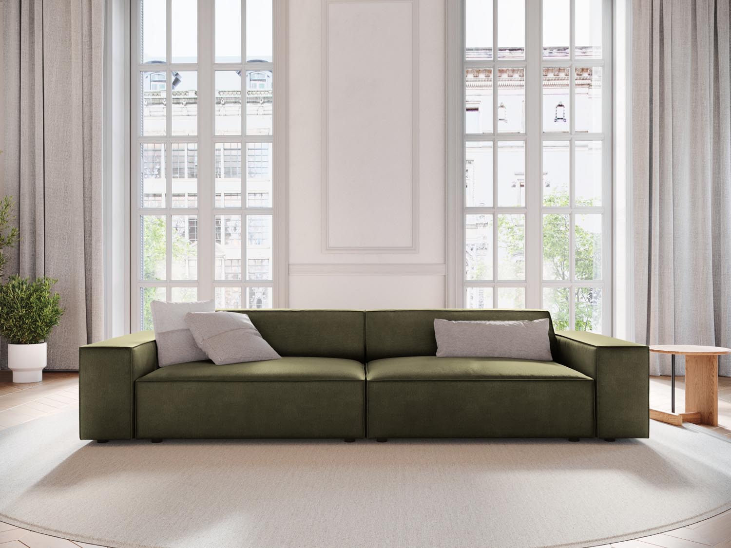 Elegantes Jodie Velour modulares Sofa in stilvollem Green-Bluvel, ideal für moderne Wohnräume und gemütliche Abende.