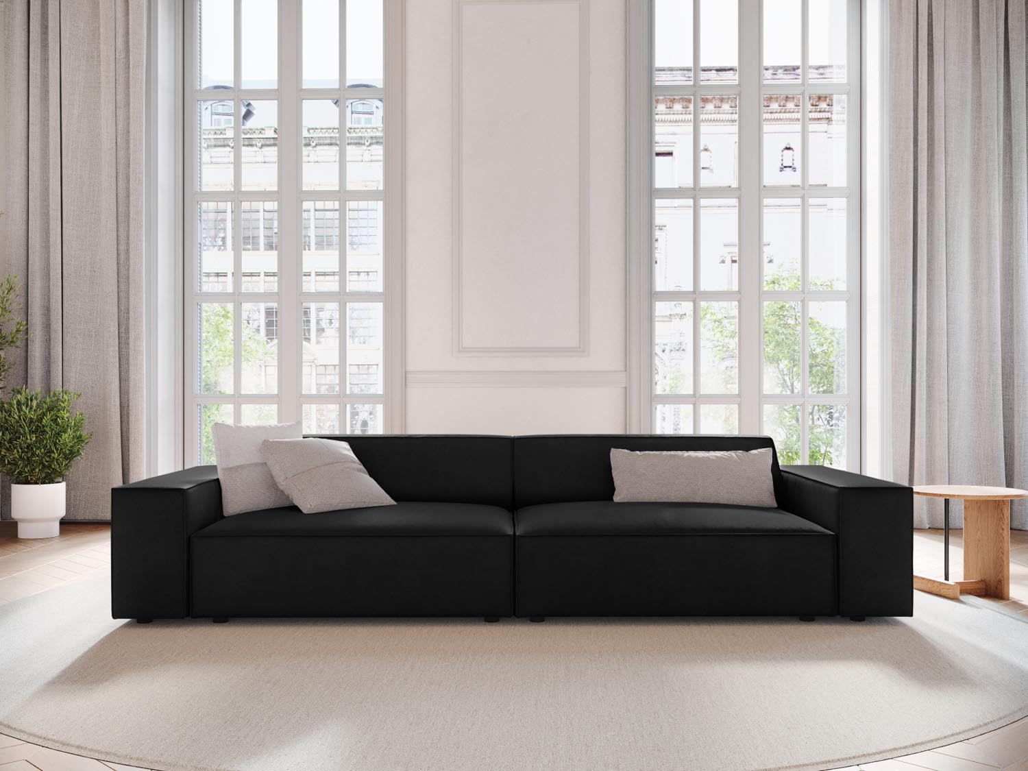 Elegantes Jodie Velour modulares 4-Sitzer Sofa in stilvollem Black-Bluvel, ideal für moderne Wohnräume und gemütliche Abende.