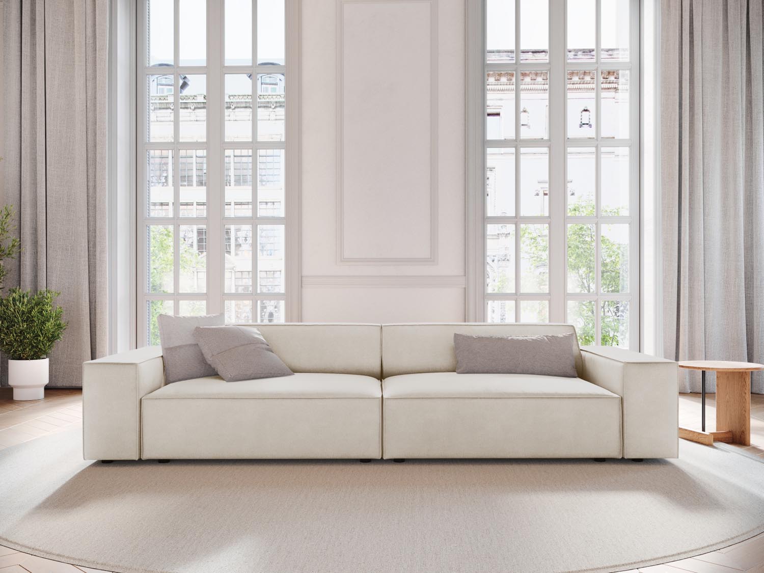 Elegantes Jodie Velour modulares Sofa in Dunkelbeige, ideal für stilvolle Wohnräume, präsentiert von Micadoni.