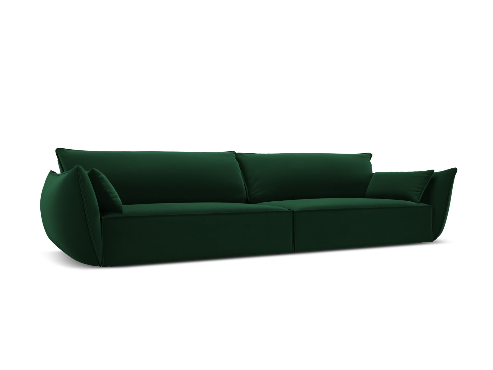 Elegantes Kaelle 4-Sitzer Sofa in sattem Flaschengrün aus hochwertigem Bluvel-Stoff, ideal für stilvolle Wohnräume.