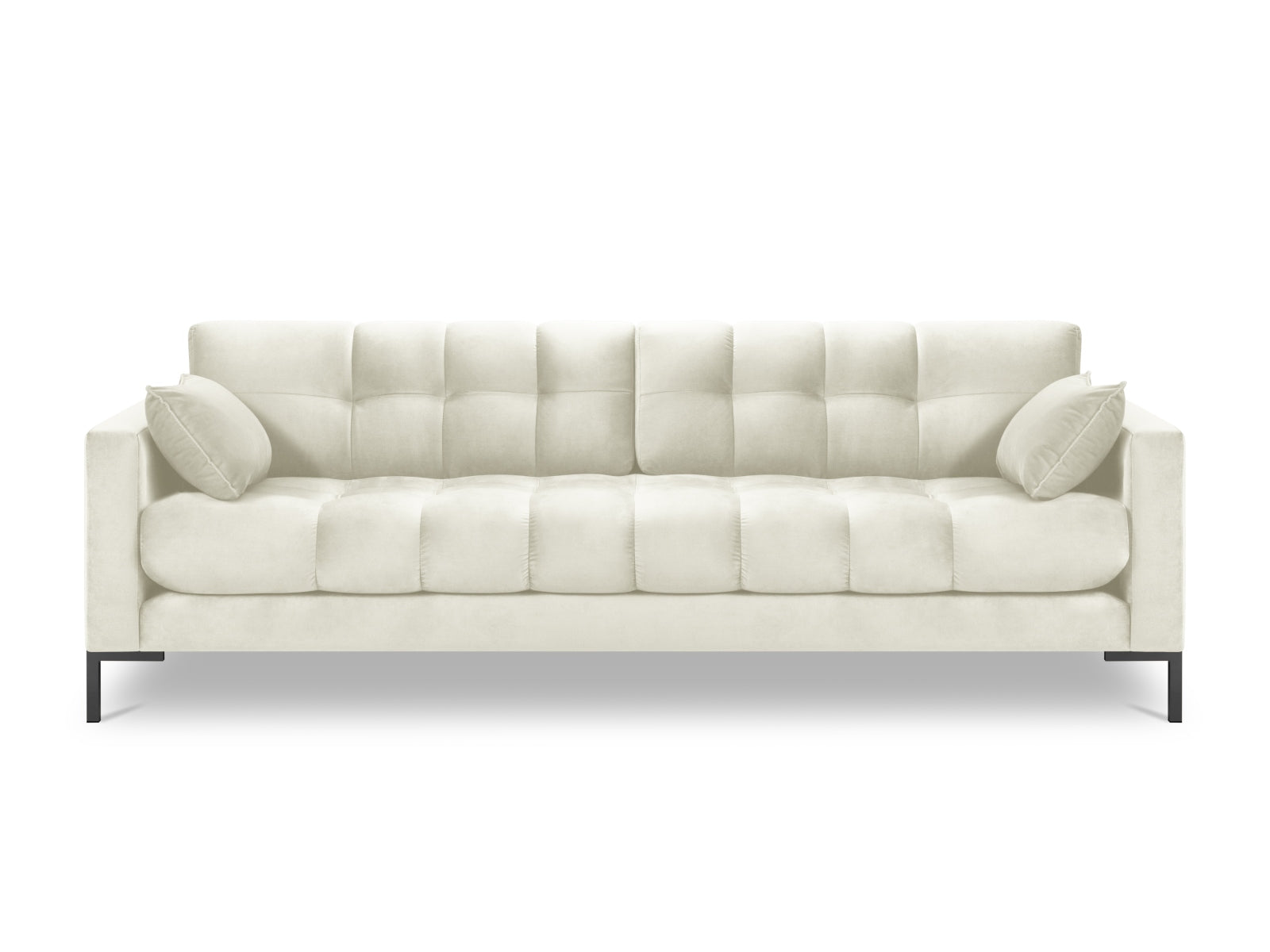 Stilvolles 4-Sitzer Mamaia Velour Sofa in edlen Beige- und Schwarznuancen, perfekt für moderne Wohnkonzepte und entspannte Stunden.