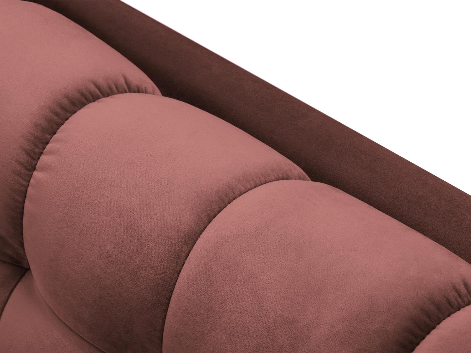 Elegantes 4-Sitzer Sofa Mamaia in luxuriösem Velours, harmonische Farbkombination aus Pink und Schwarz, ideal für stilvolle Wohnräume.