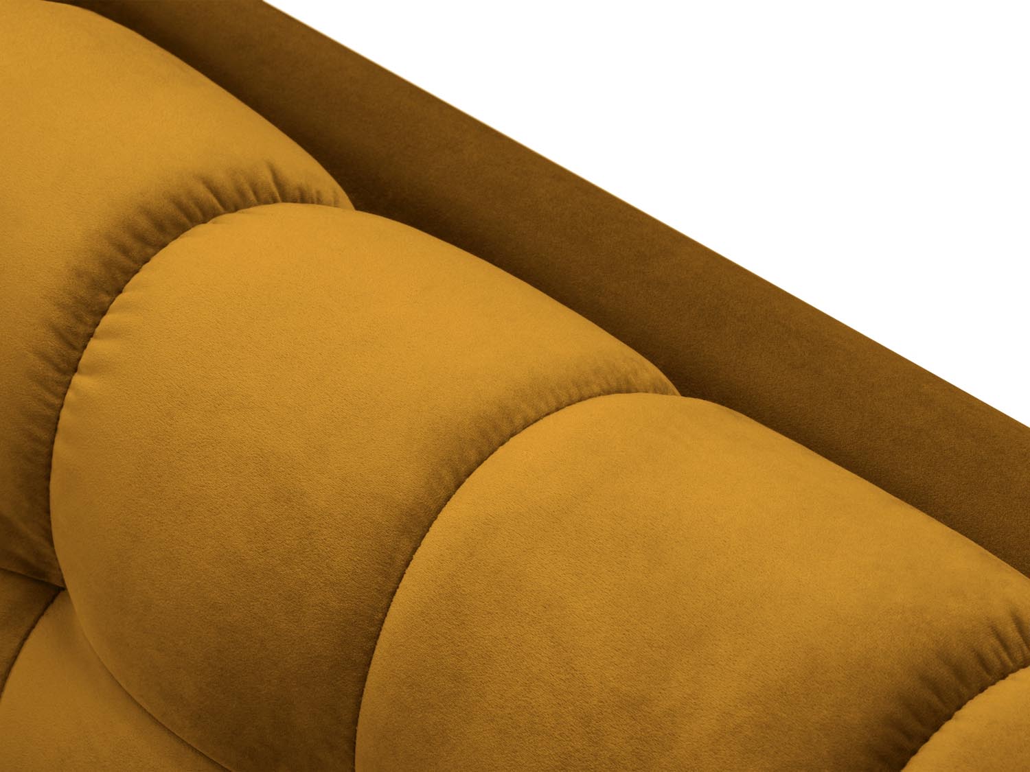 Elegantes 4-Sitzer Sofa Mamaia in luxuriösem Velours, kombiniert Gelb und Schwarz für ein modernes Wohnambiente.