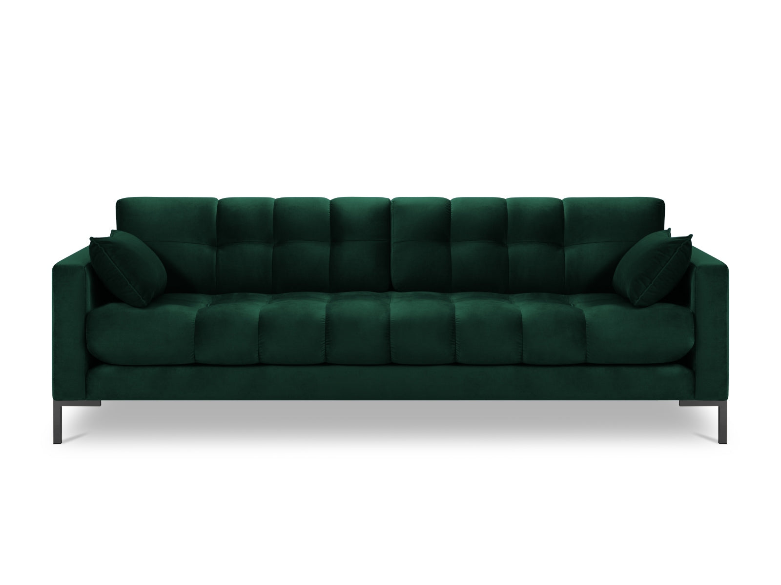 Stilvolles 4-Sitzer Mamaia Velour Sofa in edlem Flaschengrün und Schwarz-Bluvel, perfekt für gemütliche und moderne Wohnambiente.
