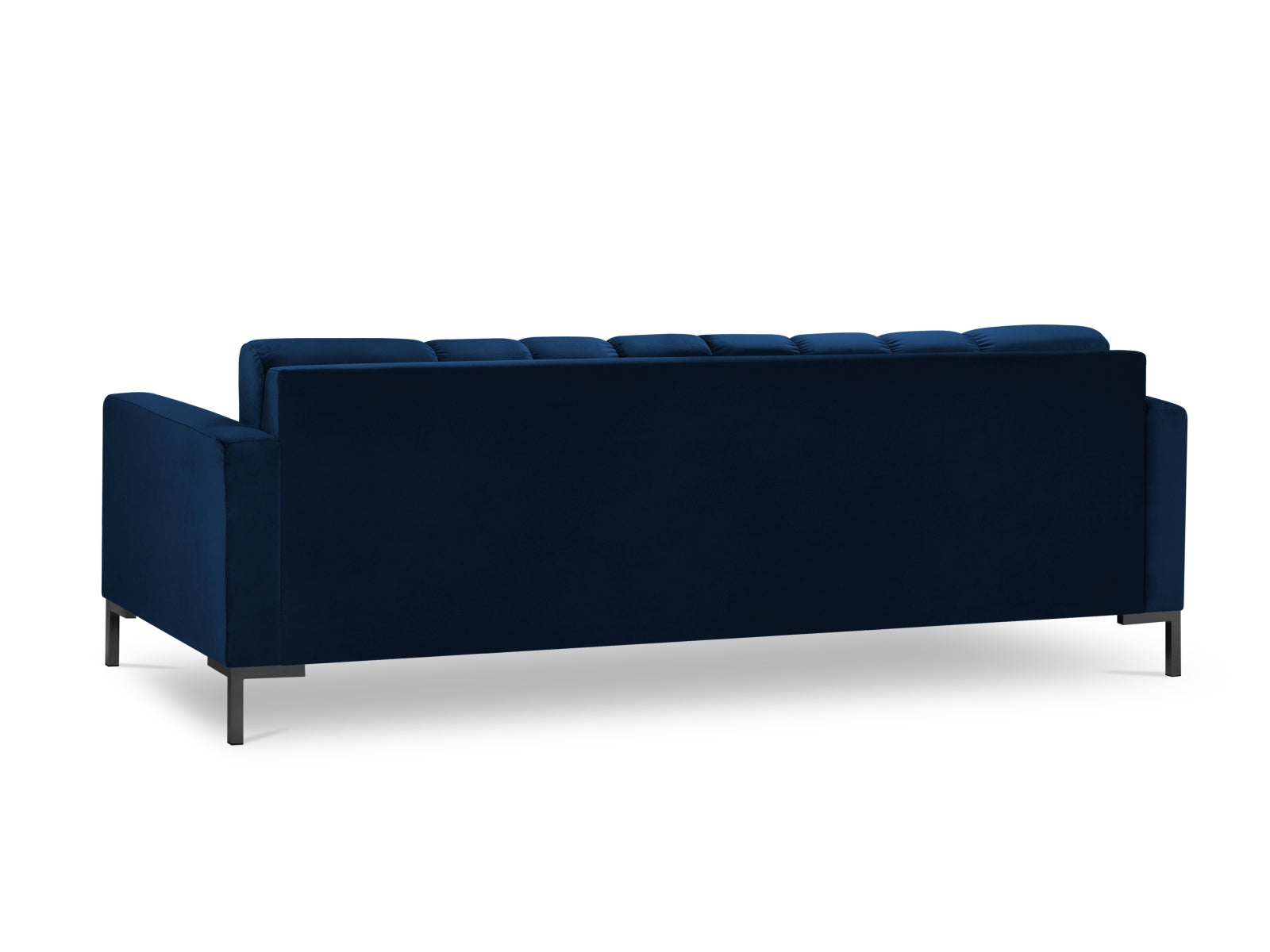 Elegantes 4-Sitzer Sofa Mamaia in luxuriösem Velours, kombiniert Royalblau und Schwarz-Bluvel für ein modernes Wohnambiente.