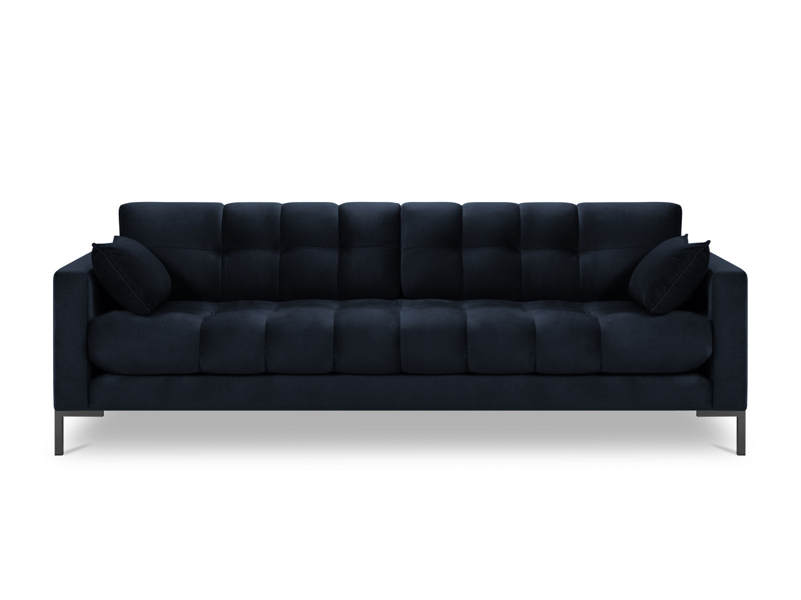Luxuriöses Mamaia Velour Sofa in tiefem Blau, perfekt für moderne Wohnzimmer. Geräumiges 4-Sitzer-Design von Micadoni.