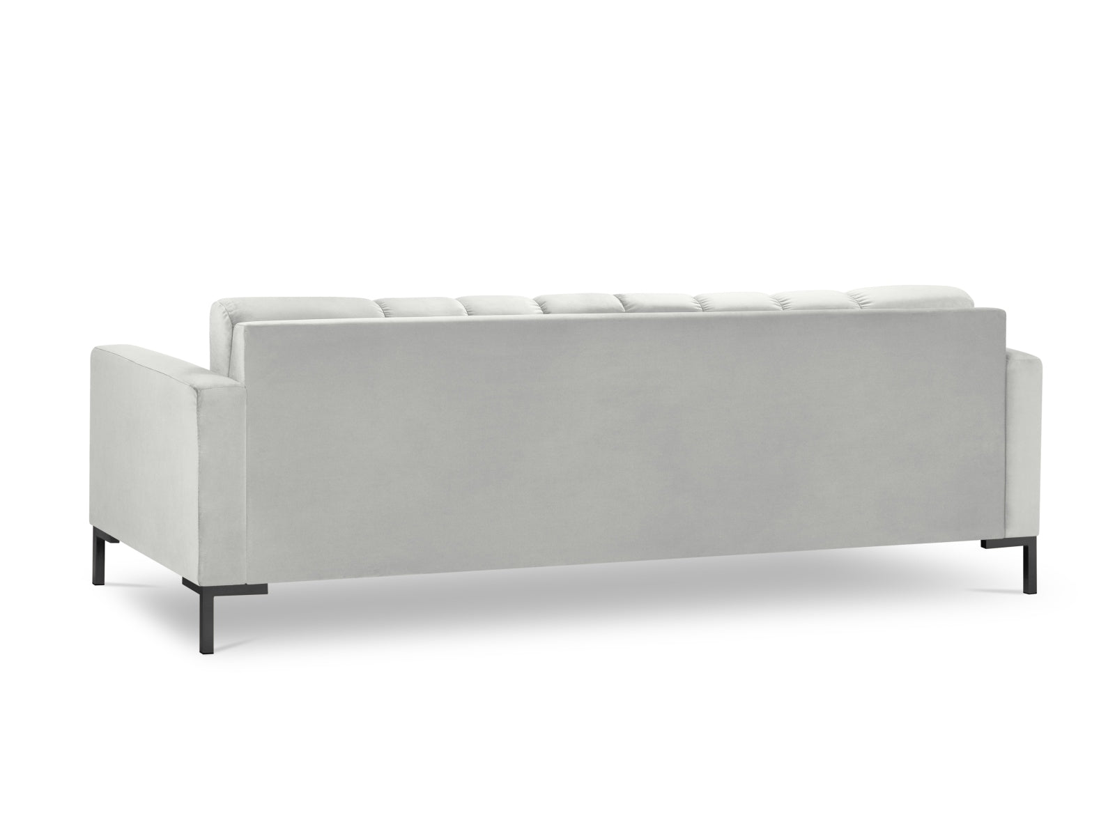 Elegantes Mamaia Velour Sofa für 4 Personen in luxuriösem Silber und Schwarz-Bluvel, perfekt für stilvolle Wohnräume und entspannte Stunden.