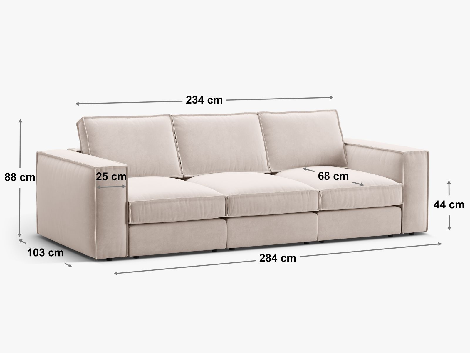 Modulares 4-Sitzer Sofa Pola in zeitlosem Weiß, perfekt für stilvolle Wohnzimmer und vielseitige Einrichtungsmöglichkeiten.