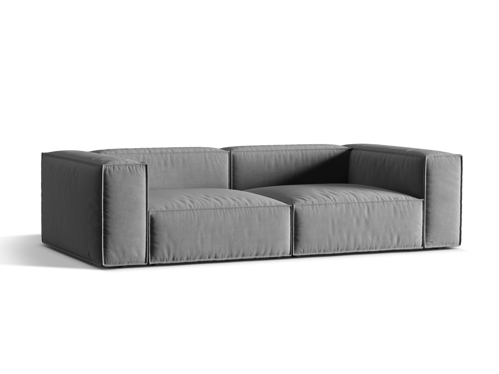 Elegantes Nuria Velour Sofa für 4 Personen in stilvollem Grau, ideal für moderne Wohnräume und gemütliche Abende.