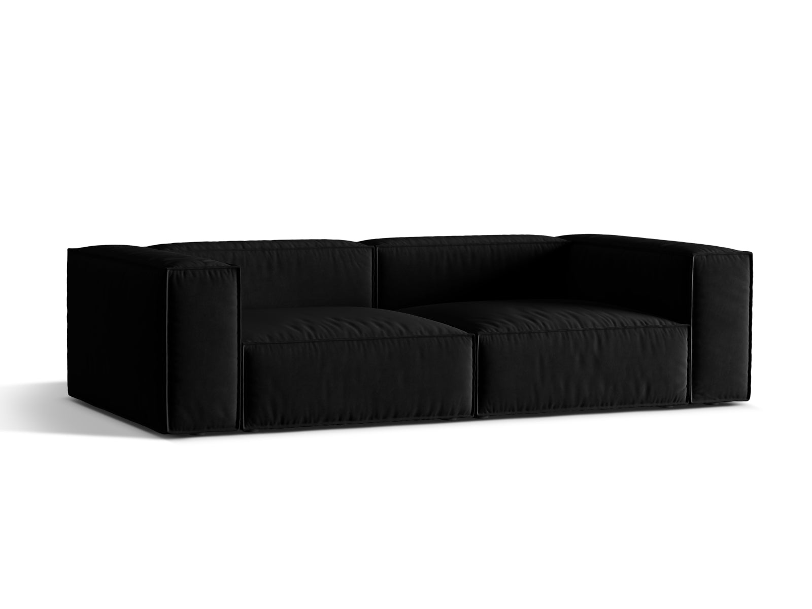 Elegantes Nuria Velour Sofa für 4 Personen in stilvollem Schwarz, ideal für moderne Wohnräume und gemütliche Abende.