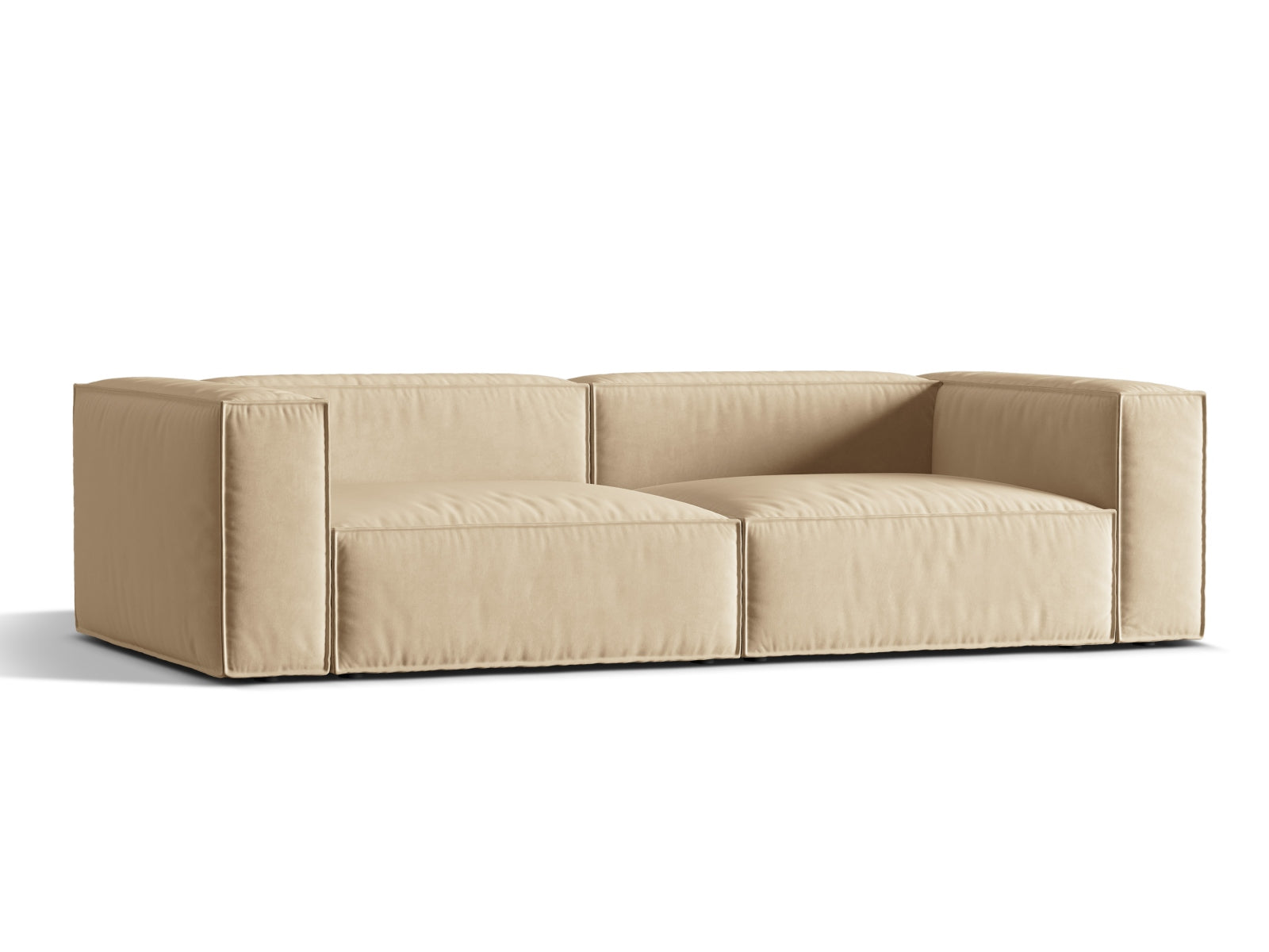 Elegantes Nuria Velour Sofa für 5 Personen in sanftem Nude-Ton, ideal für stilvolle Wohnräume und gemütliche Abende.