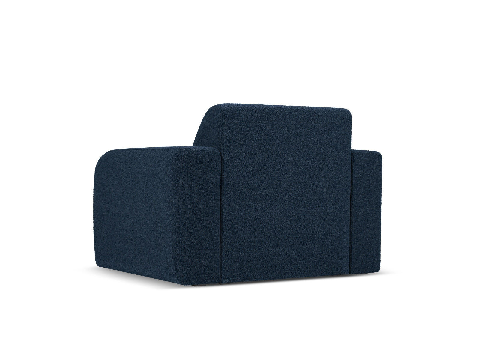 Stilvoller Einzel-Sessel Molino Boucle in tiefem Blau, perfekt für moderne Interiors. Hochwertige Materialien und zeitgemäßes Design von Micadoni.