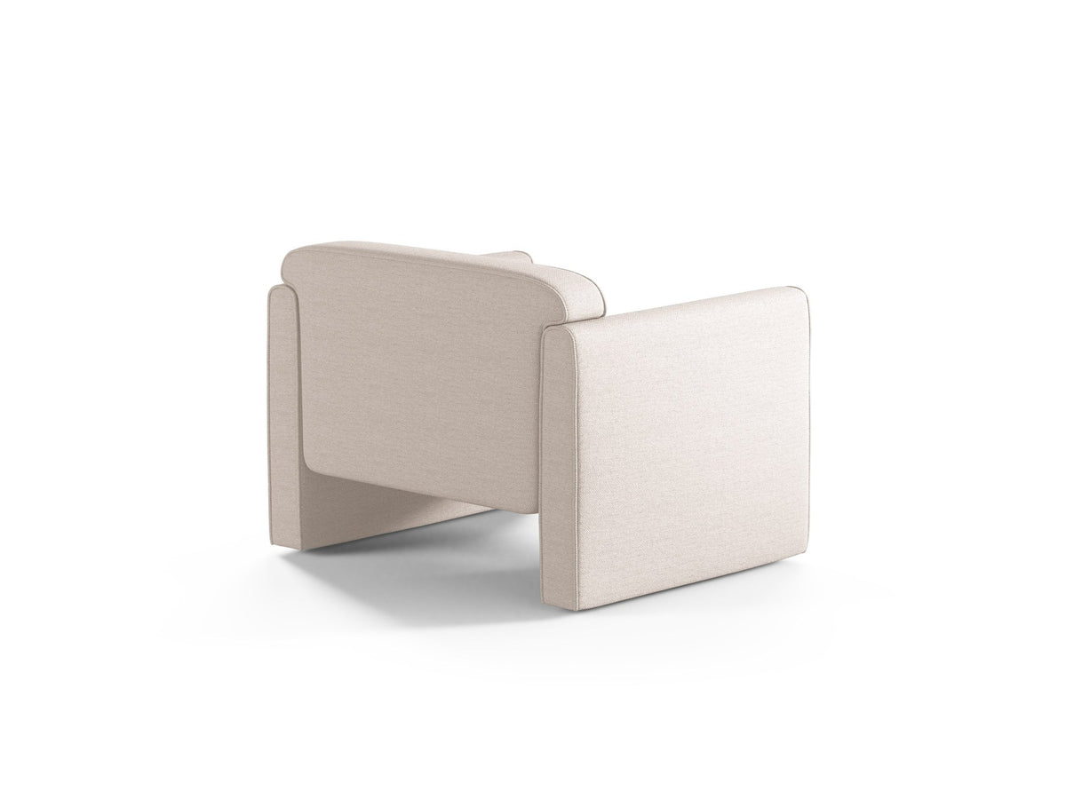 Beige Armsessel Abby von Micadoni mit strukturiertem Heritage-Stoffbezug, schwarzen Kunststoffbeinen und runder, kompakter Formgebung.