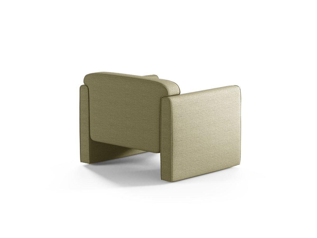 Beige Armsessel Abby von Micadoni mit strukturiertem Heritage-Stoffbezug, schwarzen Kunststoffbeinen und runder, kompakter Formgebung.