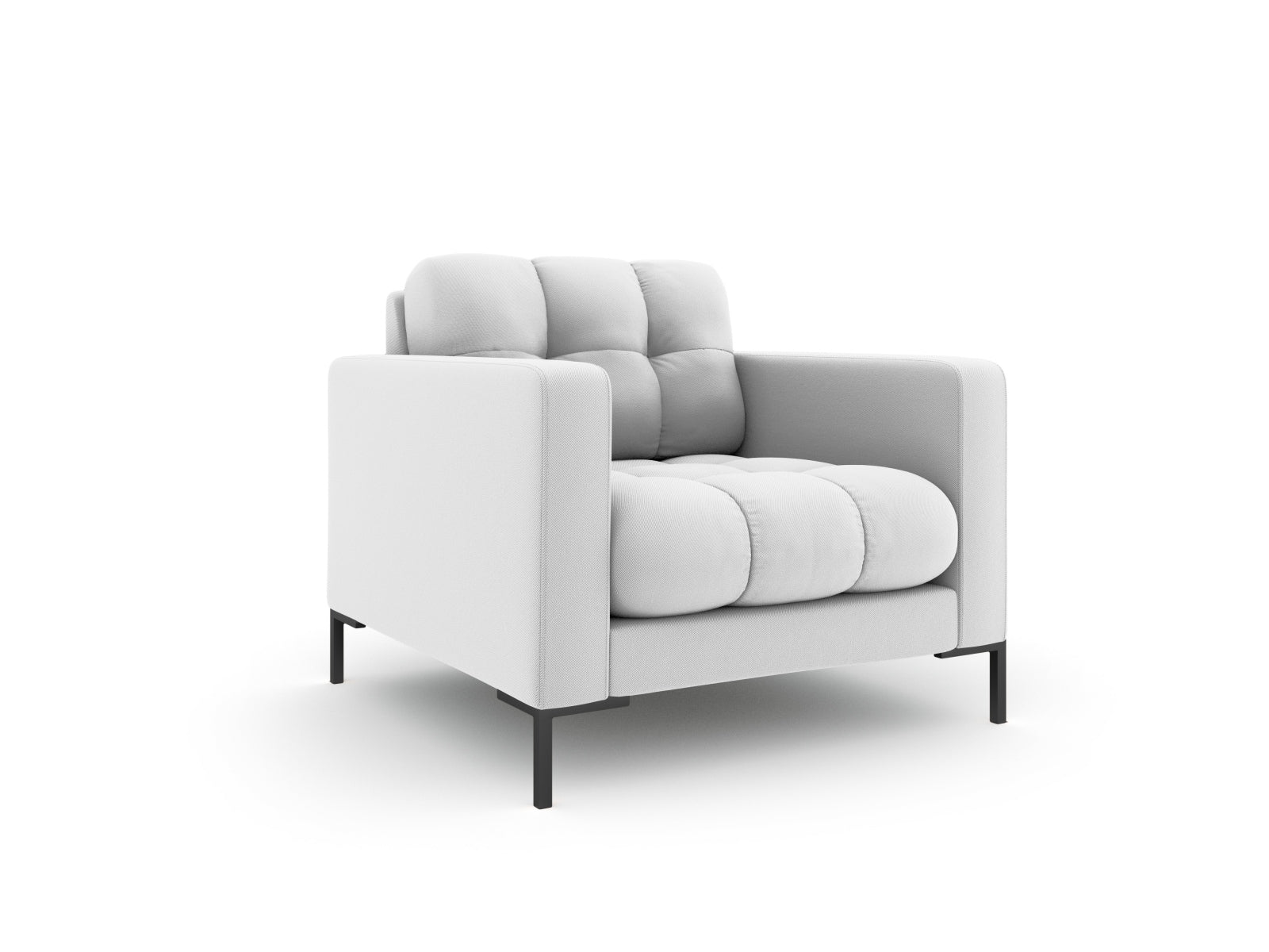 Eleganter Mamaia Sessel mit einem modernen Design in Hellgrau und Schwarz, ideal für stilvolle Wohnräume.