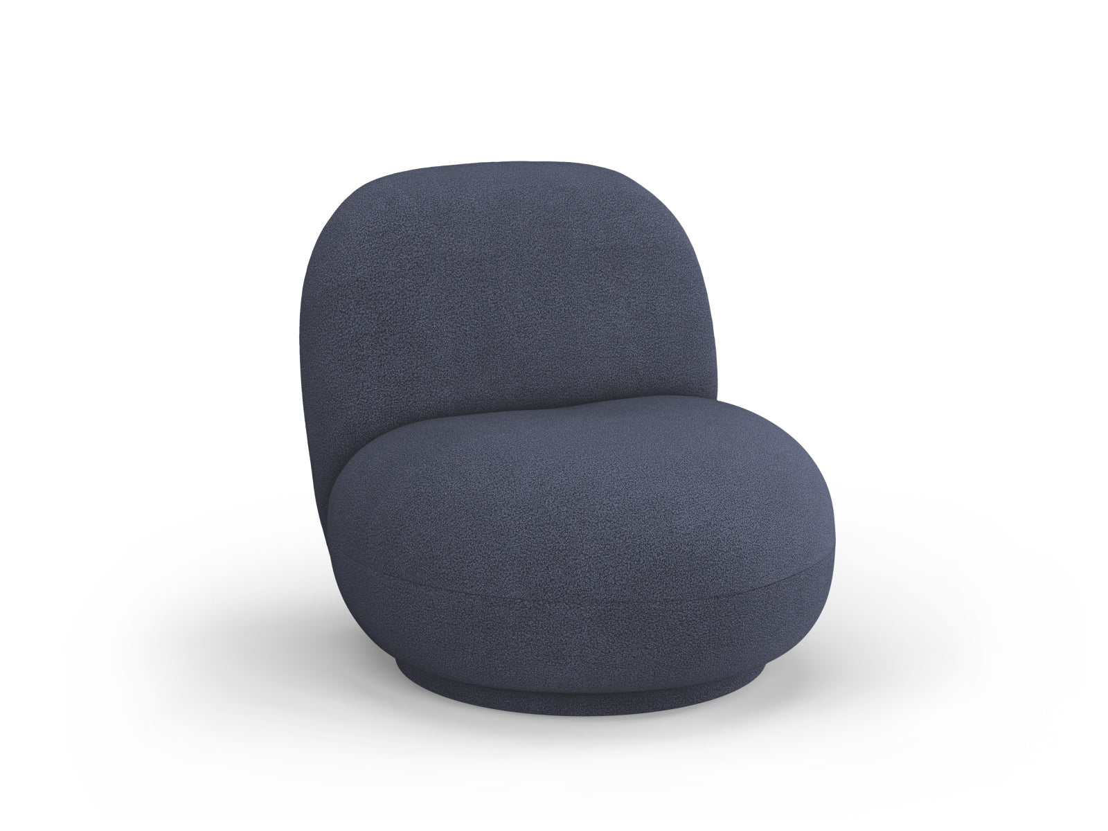 Moderner Chuck Swivel Boucle Armchair in tiefem Blau, komfortabler 1-Sitzer Drehsessel von Micadoni, perfekt für stilvolle Wohnräume.