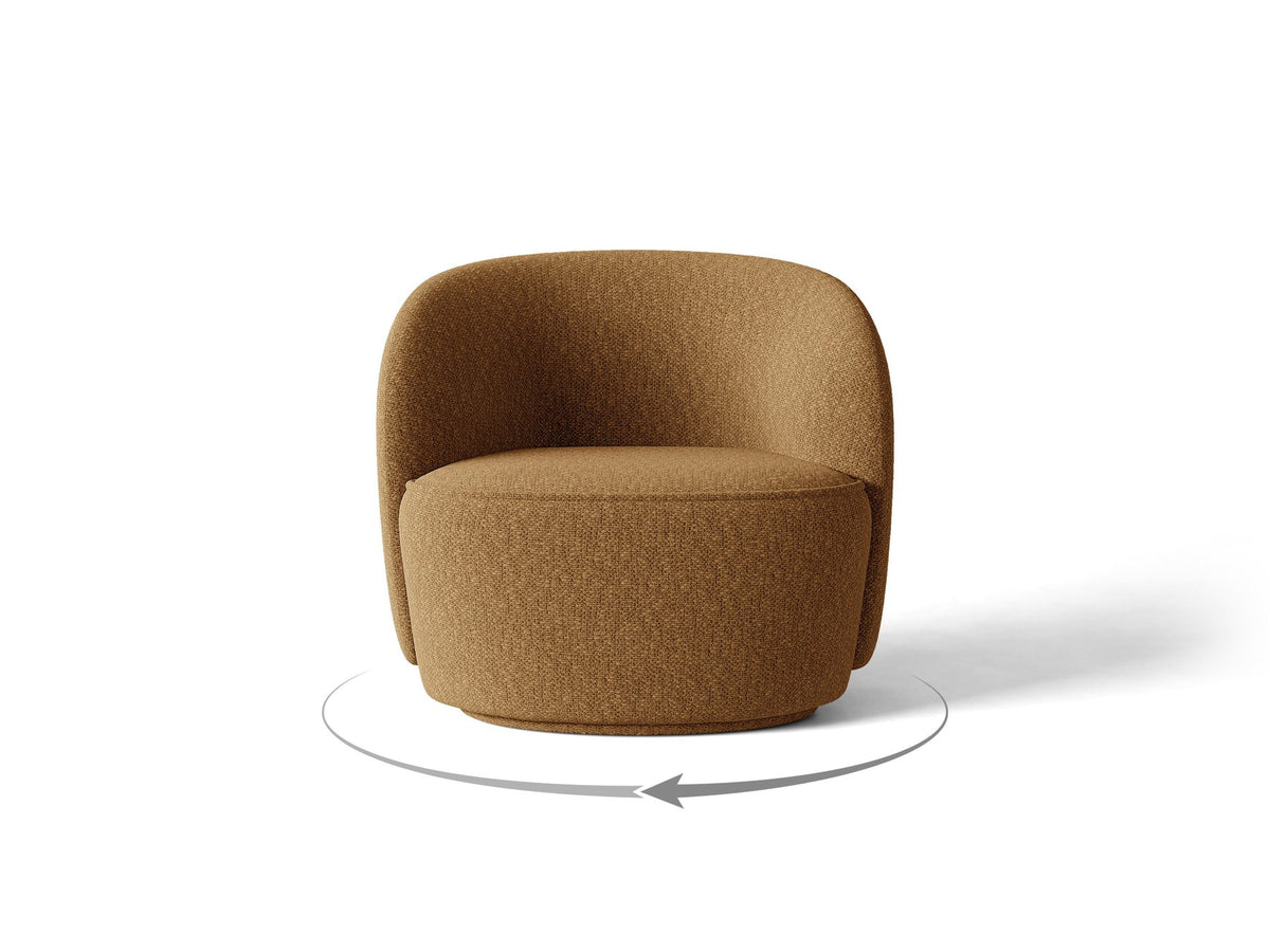 Drehbarer Sessel Jonas von Micadoni in leichtem Beige mit Veloursbezug, gepolsterten Kunststoff-Beinen und runder Sitzfläche.