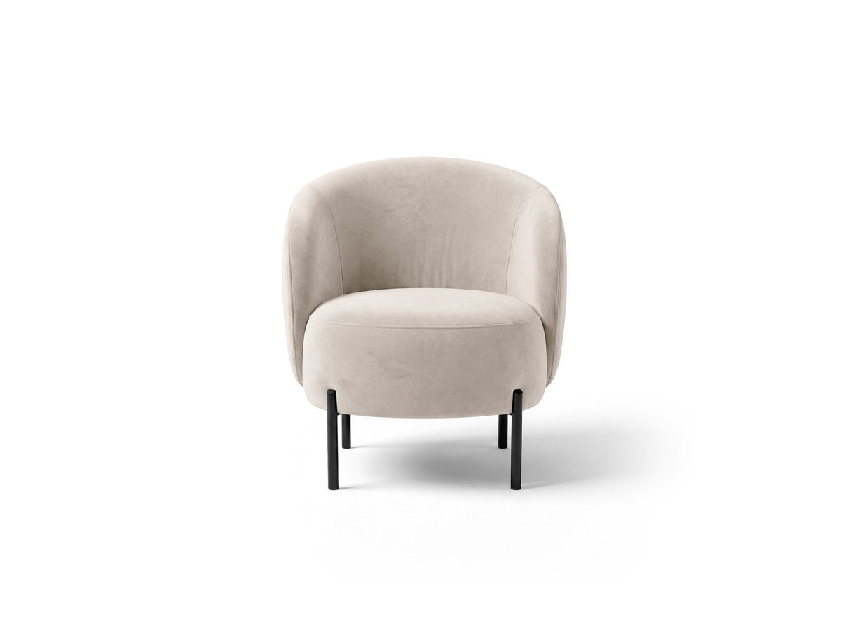 Terrakottafarbener Amalta Armsessel von Micadoni mit Stoffbezug aus der Kollektion Salvador und Beinen aus Stahl, kompakte Sitzform.