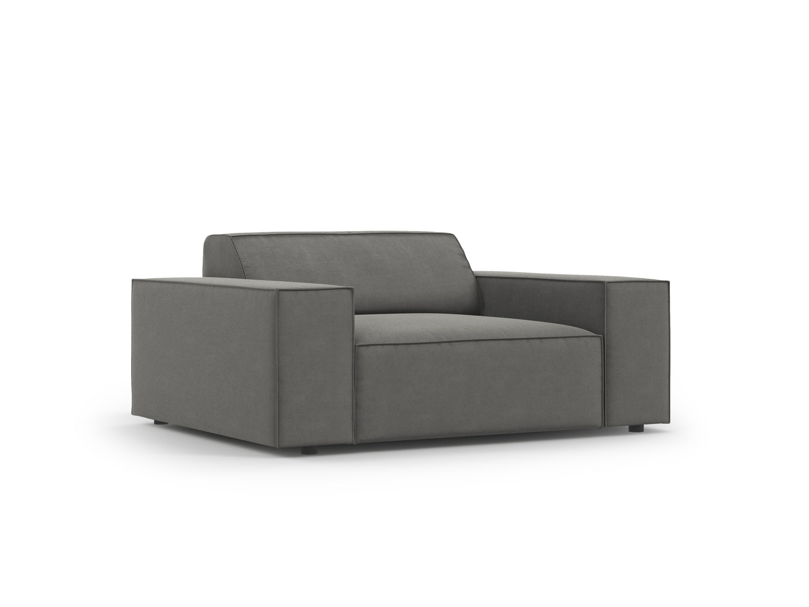 Eleganter Jodie Velour Sessel in sanftem Grau, ideal für stilvolle Wohnräume. Hochwertige Verarbeitung von Micadoni.