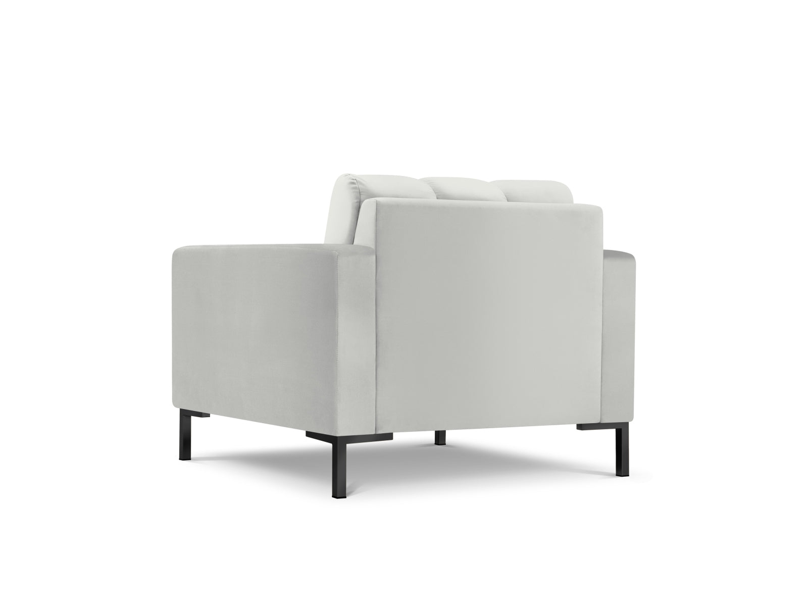 Eleganter Mamaia Velour Sessel in luxuriösem Silber und Schwarz, ideal für gemütliche Stunden und geschmackvolle Einrichtung.