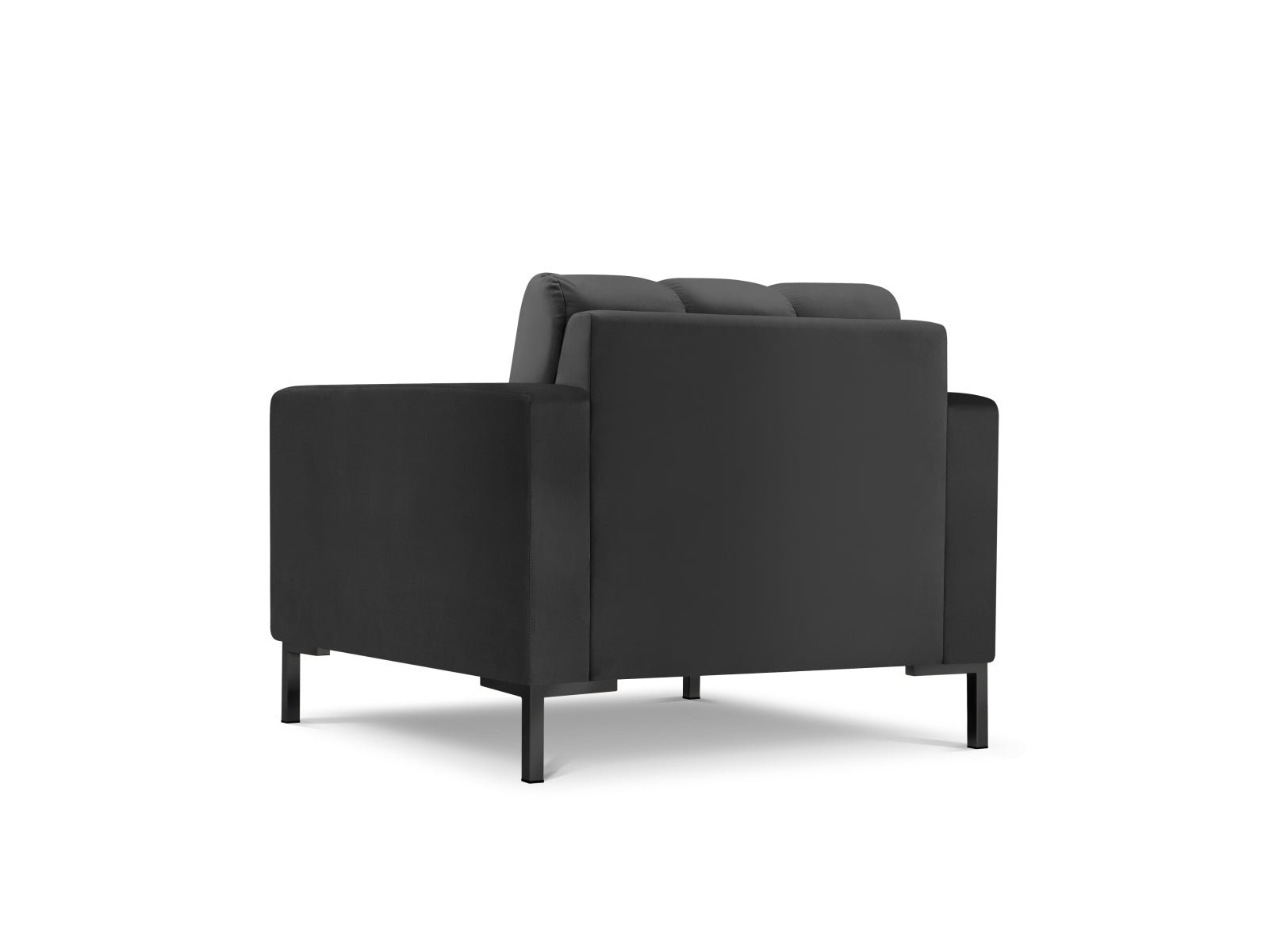 Eleganter Mamaia Velour Sessel in luxuriösem Dunkelgrau, ideal für stilvolle Wohnräume und höchsten Sitzkomfort.
