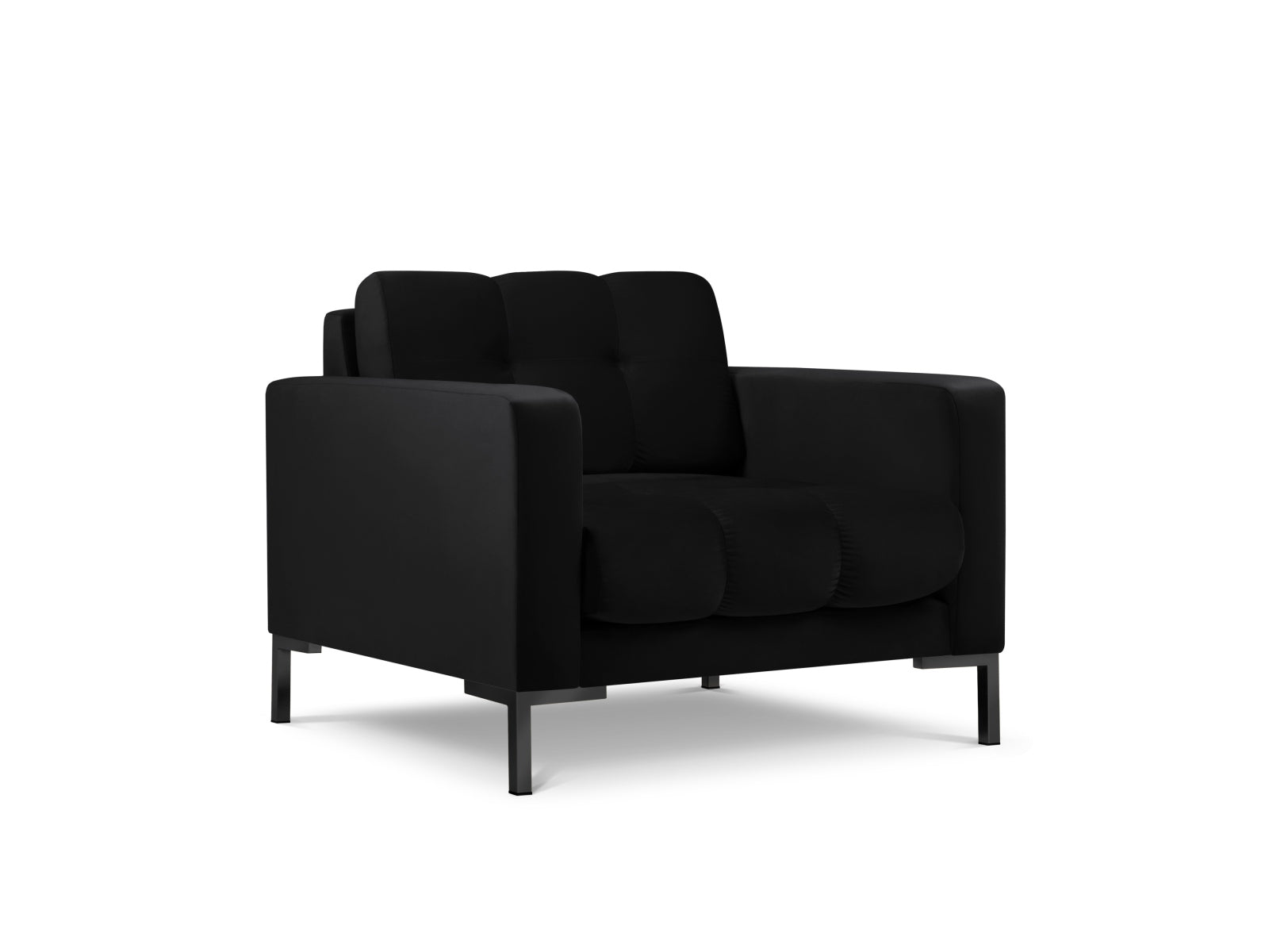 Schwarzer Mamaia Velour Sessel von Micadoni, stilvolles Design und hoher Komfort für gemütliche Abende in jedem Zuhause.