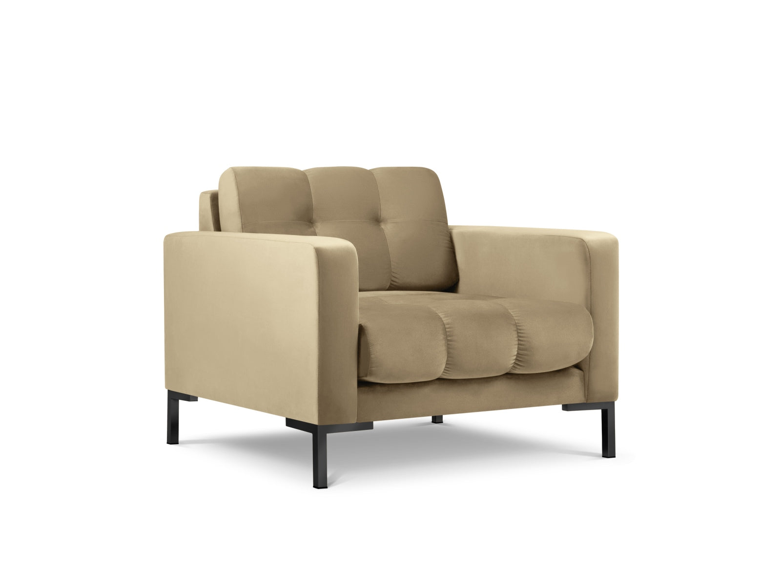 Moderner Mamaia Velour Sessel in ansprechendem Beige und Schwarz, perfekt für stilvolle Interiors und komfortable Auszeiten.
