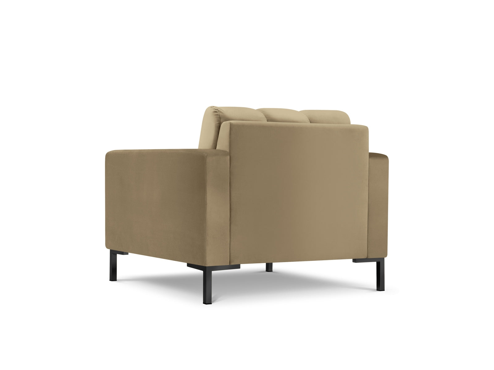 Eleganter Mamaia Velour Sessel in sanften Beigetönen mit schwarzem Gestell, ideal für gemütliche Leseecken und modernes Wohndesign.