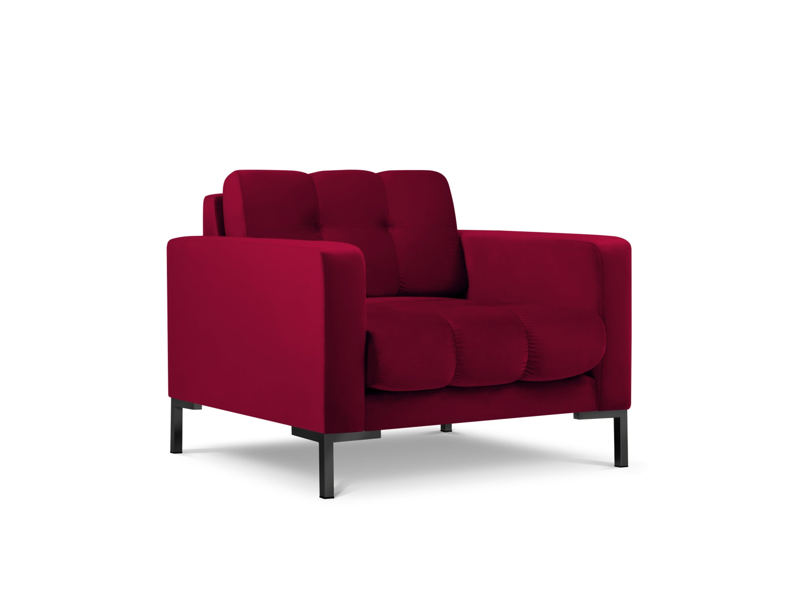 Stylischer Mamaia Velour Sessel in ansprechendem Rot und Schwarz, bietet Komfort und Eleganz für jedes Zuhause.