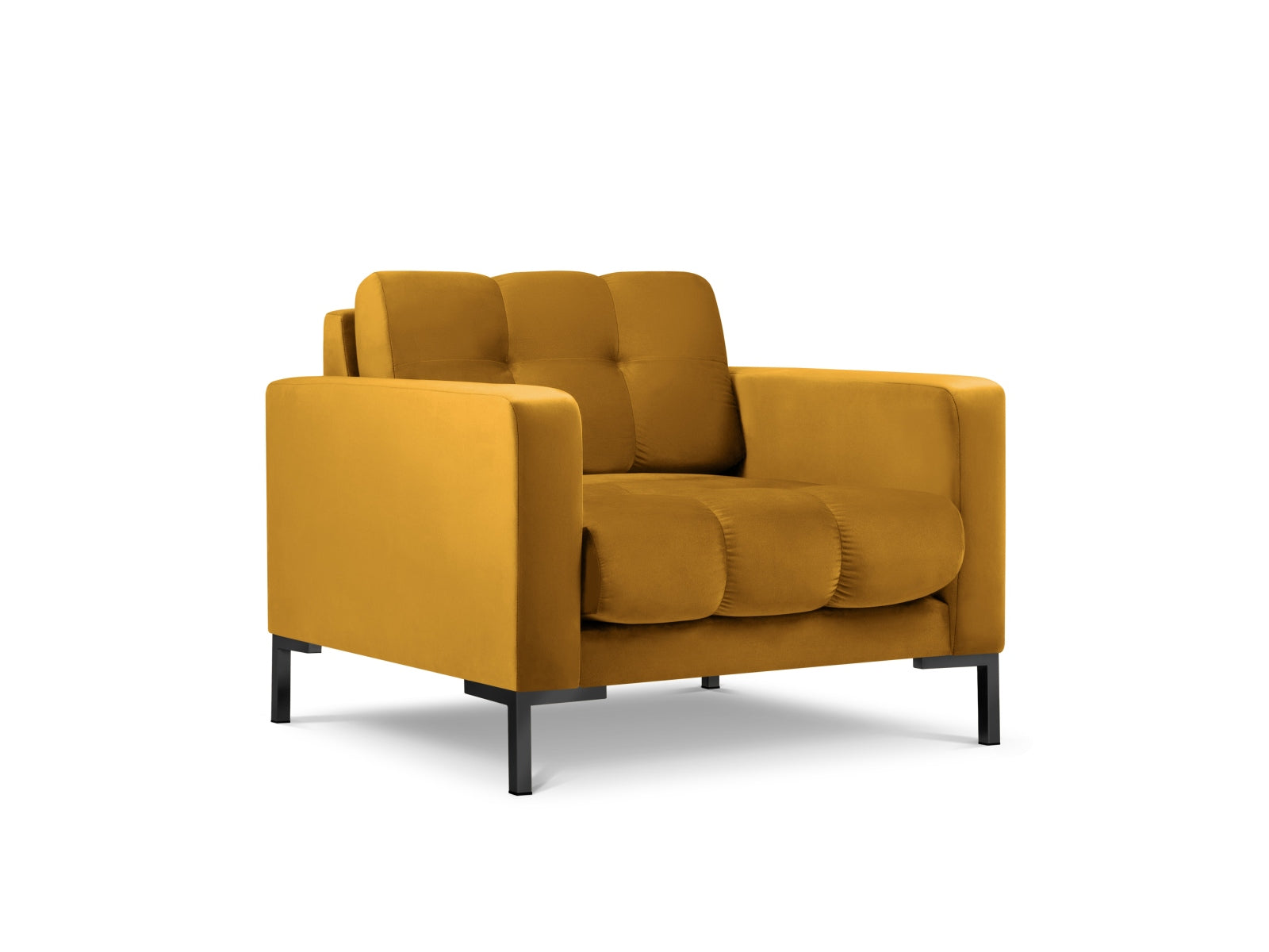 Stylischer Mamaia Velour Sessel in ansprechendem Gelb und Schwarz, perfekt für moderne Interiors. Hochwertige Materialien von Micadoni.