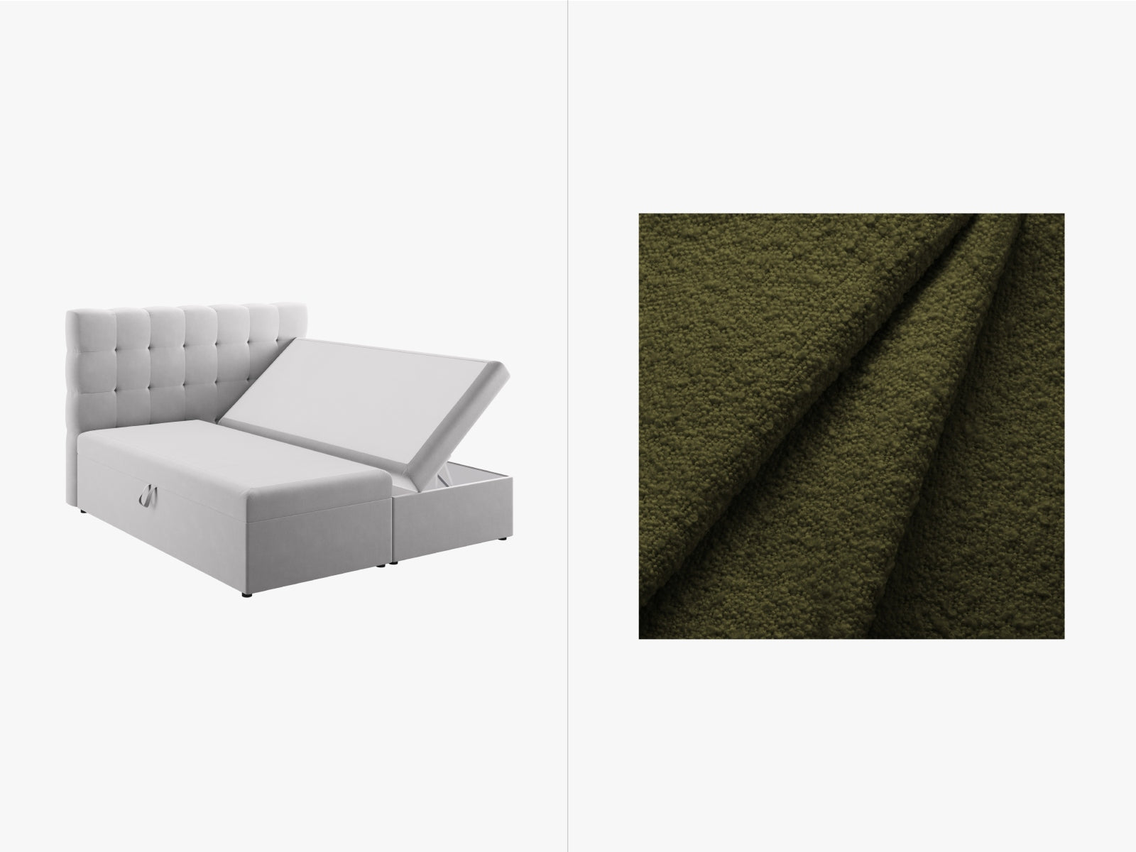 Mamaia Boxspringbett-Set: Headboard + Boxspringmatratze und Topper 140cm in Dark Olive Green/Schwarz-Baloo präsentiert im Onlineshop von KAQTU Design AG. Bett ist von Micadoni