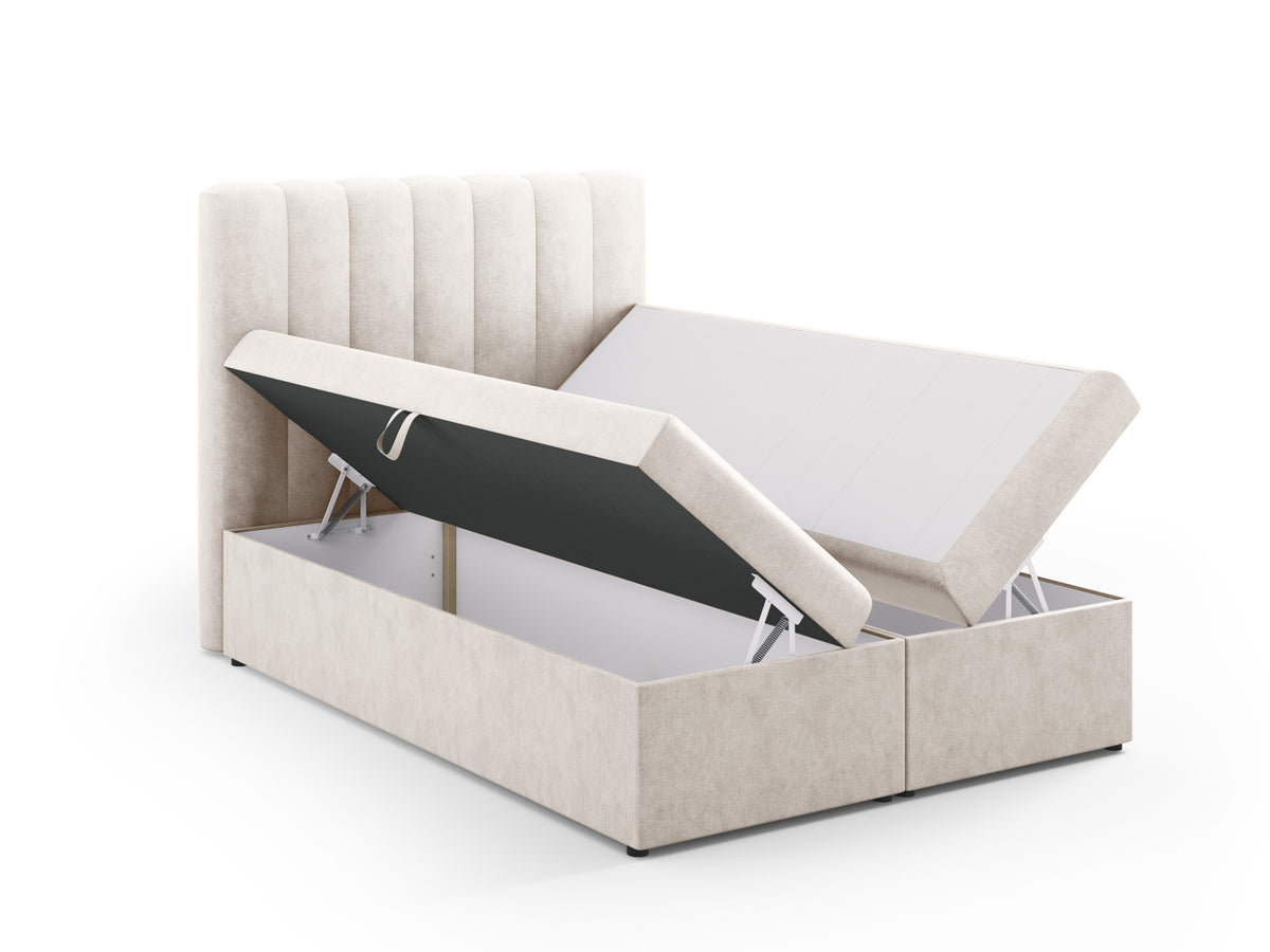 Kelp Boxspringbett Set 140cm: Headboard + Box Springs/Matratze + Matratze Topper in Grey Beige Melange-Moly präsentiert im Onlineshop von KAQTU Design AG. Bett ist von Micadoni