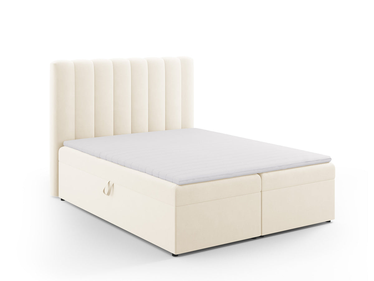 Kelp Boxspringbett Set 140cm: Headboard + Box Springs/Matratze + Matratze Topper in Light Beige-Bluvel präsentiert im Onlineshop von KAQTU Design AG. Bett ist von Micadoni