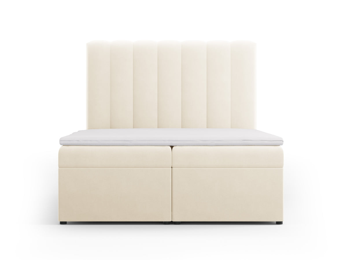 Kelp Boxspringbett Set 140cm: Headboard + Box Springs/Matratze + Matratze Topper in Light Beige-Bluvel präsentiert im Onlineshop von KAQTU Design AG. Bett ist von Micadoni