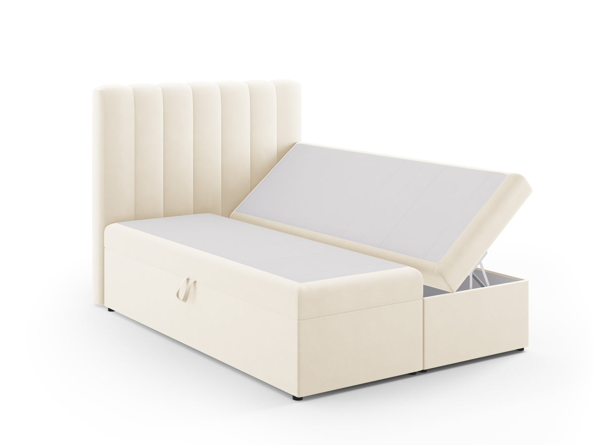 Kelp Boxspringbett Set 140cm: Headboard + Box Springs/Matratze + Matratze Topper in Light Beige-Bluvel präsentiert im Onlineshop von KAQTU Design AG. Bett ist von Micadoni