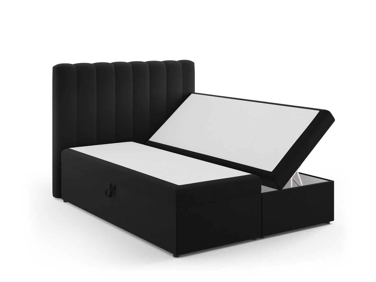 Kelp Boxspringbett Set 140cm: Headboard + Box Springs/Matratze + Matratze Topper in Black-Bluvel präsentiert im Onlineshop von KAQTU Design AG. Bett ist von Micadoni