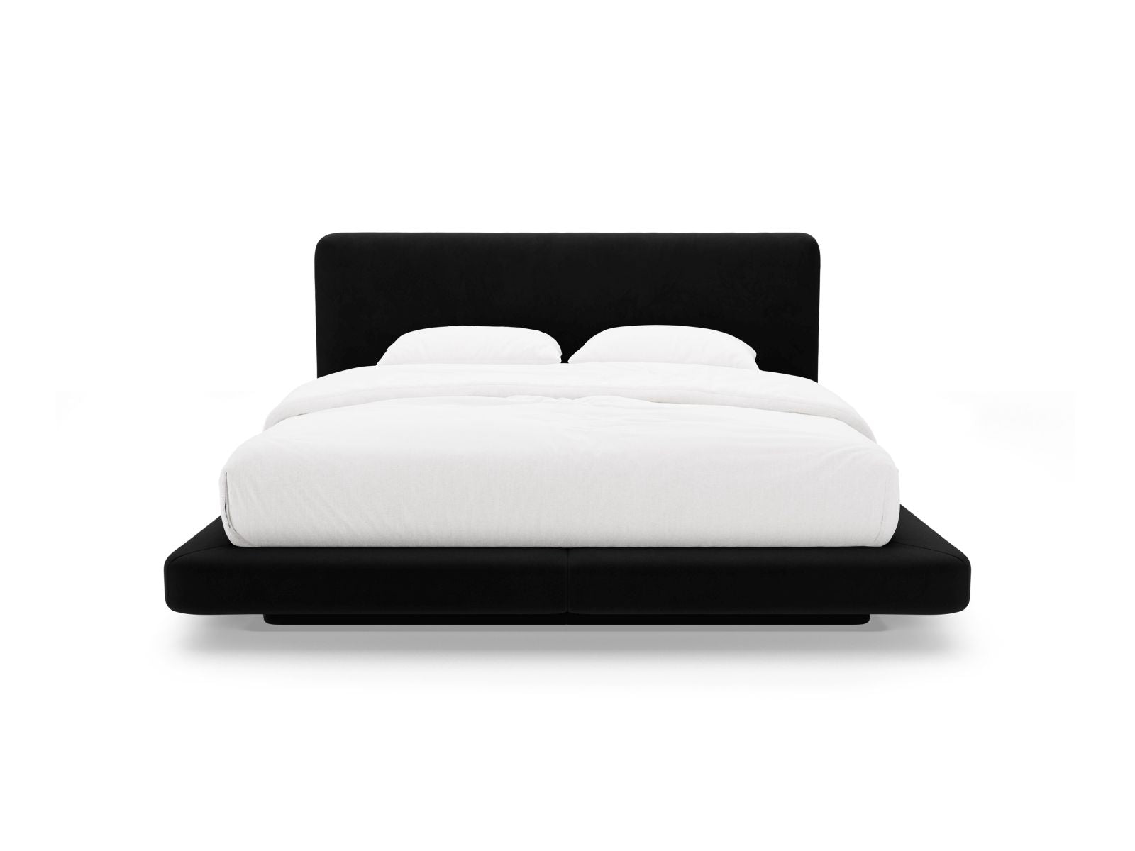 Elegantes Linea Bett mit 160 cm Kopfteil in edlem Black-Magic Velvet, ideal für stilvolle Schlafzimmergestaltung.