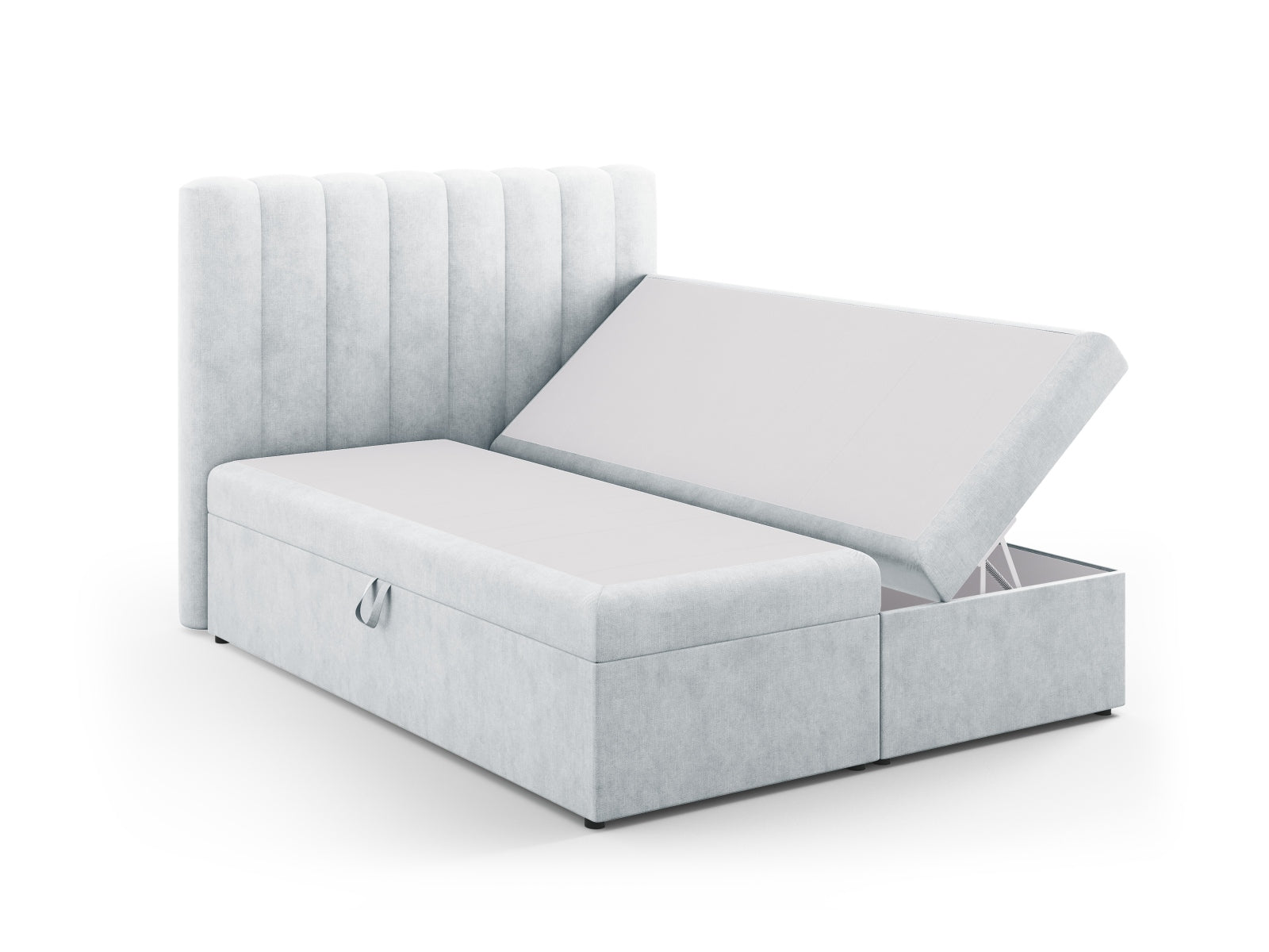 Entdecken Sie das Kelp Boxspring Bett Set von Micadoni: stilvolles Kopfteil, stabile Boxspring und hochwertige Matratze mit Topper für erholsamen Schlaf.