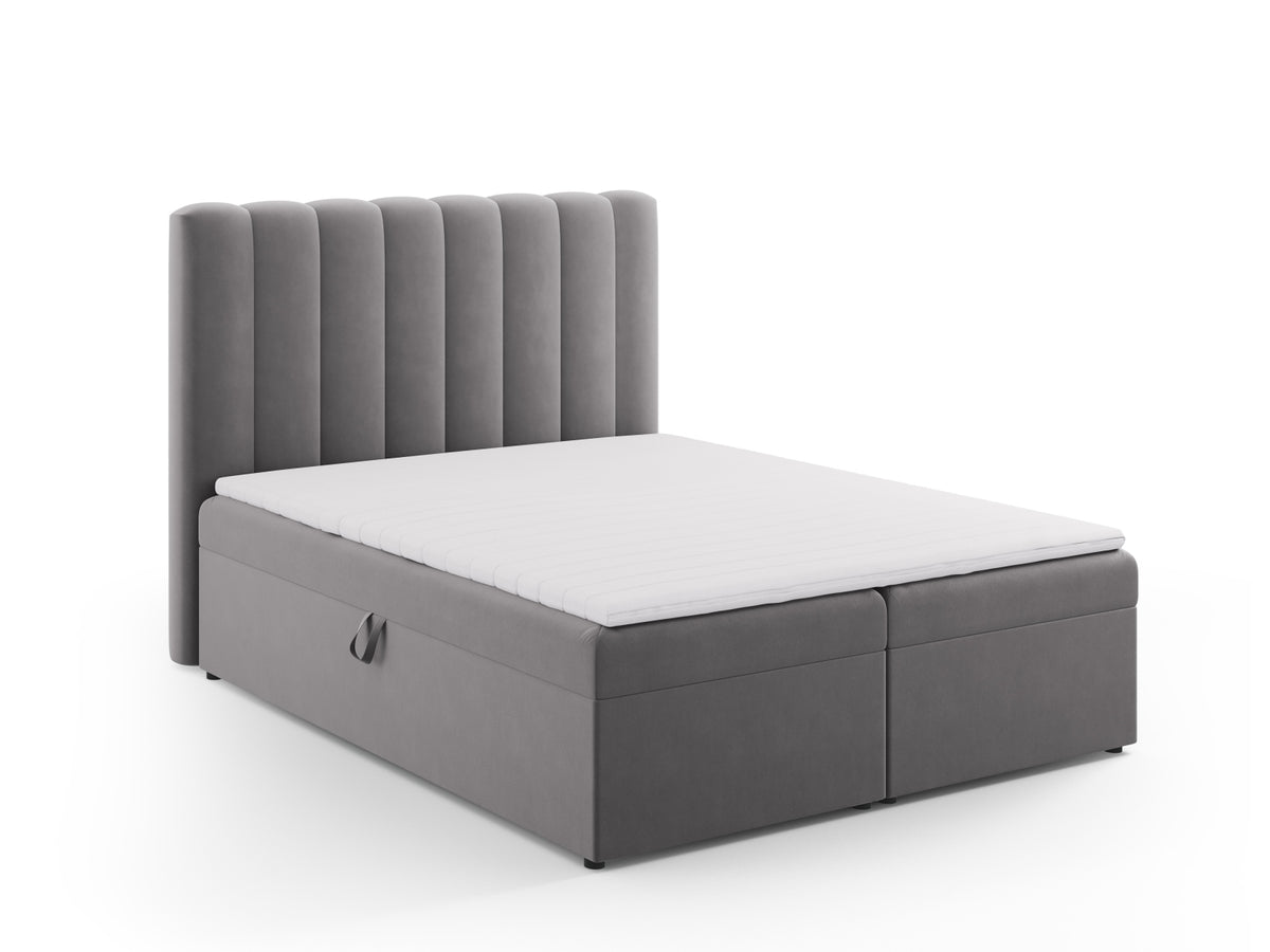 Kelp Boxspringbett Set 160cm: Headboard + Box Springs/Matratze + Matratze Topper in Grey-Bluvel präsentiert im Onlineshop von KAQTU Design AG. Bett ist von Micadoni