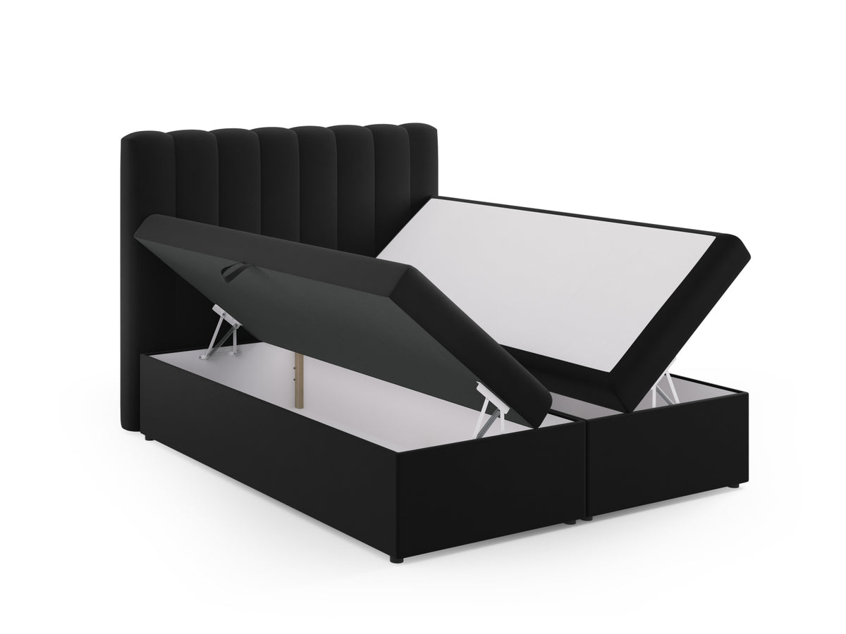 Kelp Boxspringbett Set 160cm: Headboard + Box Springs/Matratze + Matratze Topper in Black-Bluvel präsentiert im Onlineshop von KAQTU Design AG. Bett ist von Micadoni