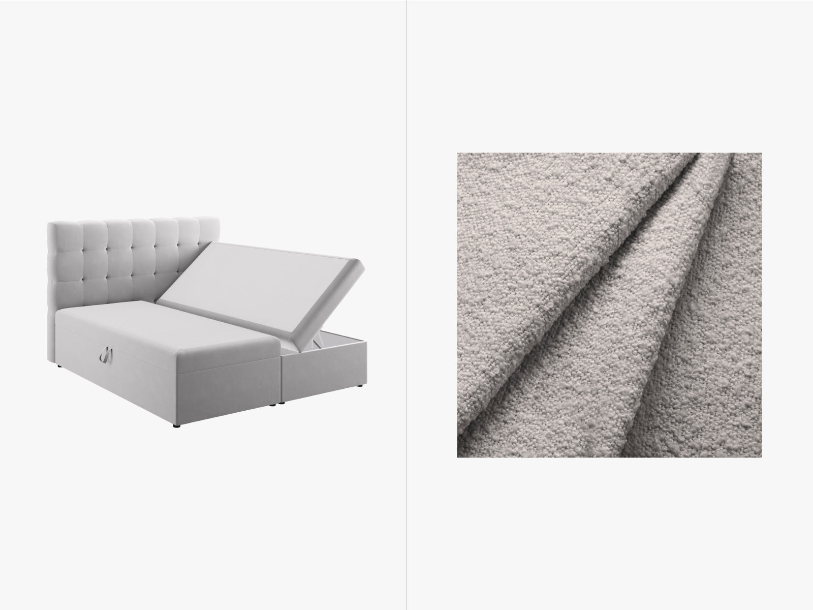 Mamaia Boxspringbett-Set: Headboard + Boxspringmatratze und Topper 180cm in Light Grey/Schwarz-Baloo präsentiert im Onlineshop von KAQTU Design AG. Bett ist von Micadoni