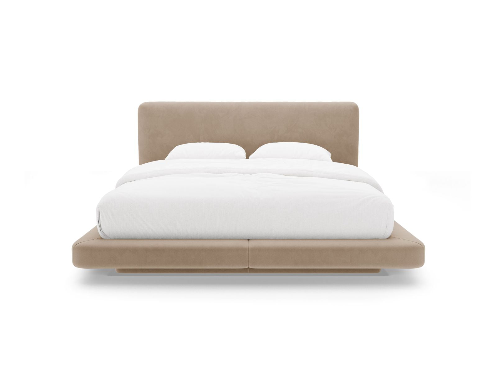 Elegantes Linea Bett mit 180 cm Kopfteil in edlem Almond Beige-Magic Velvet, ideal für stilvolle Schlafzimmergestaltung.