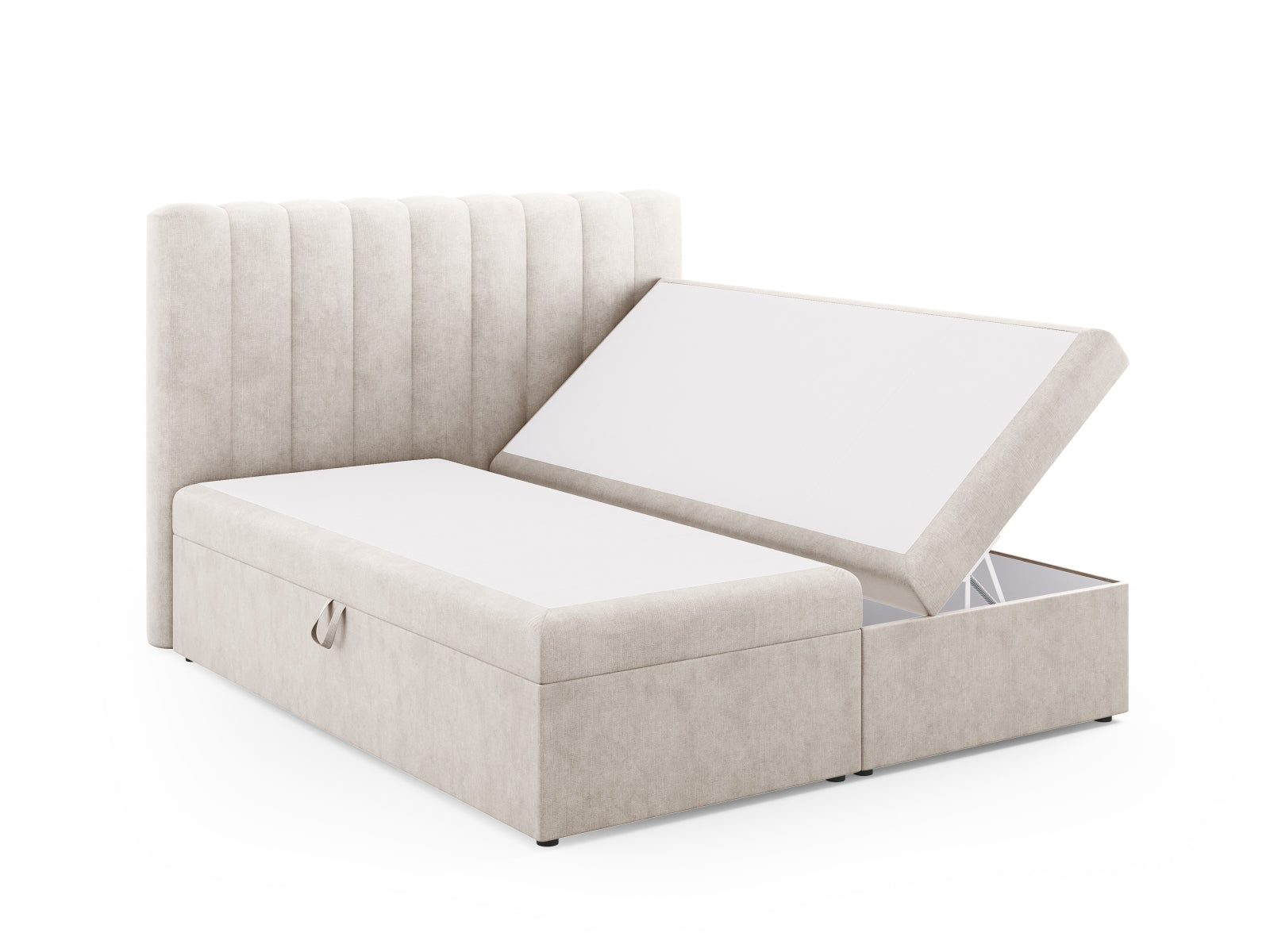 Entdecken Sie das Kelp Boxspring Bett Set von Micadoni: stilvolles Kopfteil, stabile Boxspring und hochwertige Matratze mit Topper für erholsamen Schlaf.