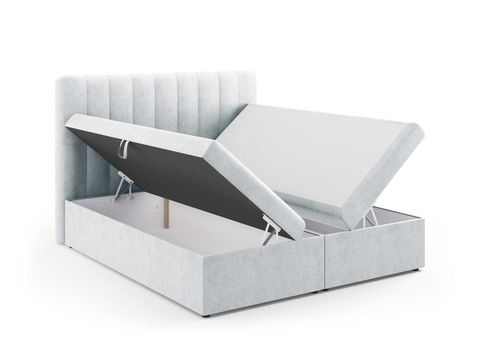 Entdecken Sie das Kelp Boxspring Bett Set von Micadoni: stilvolles Kopfteil, stabile Boxspring und hochwertige Matratze mit Topper für erholsamen Schlaf.