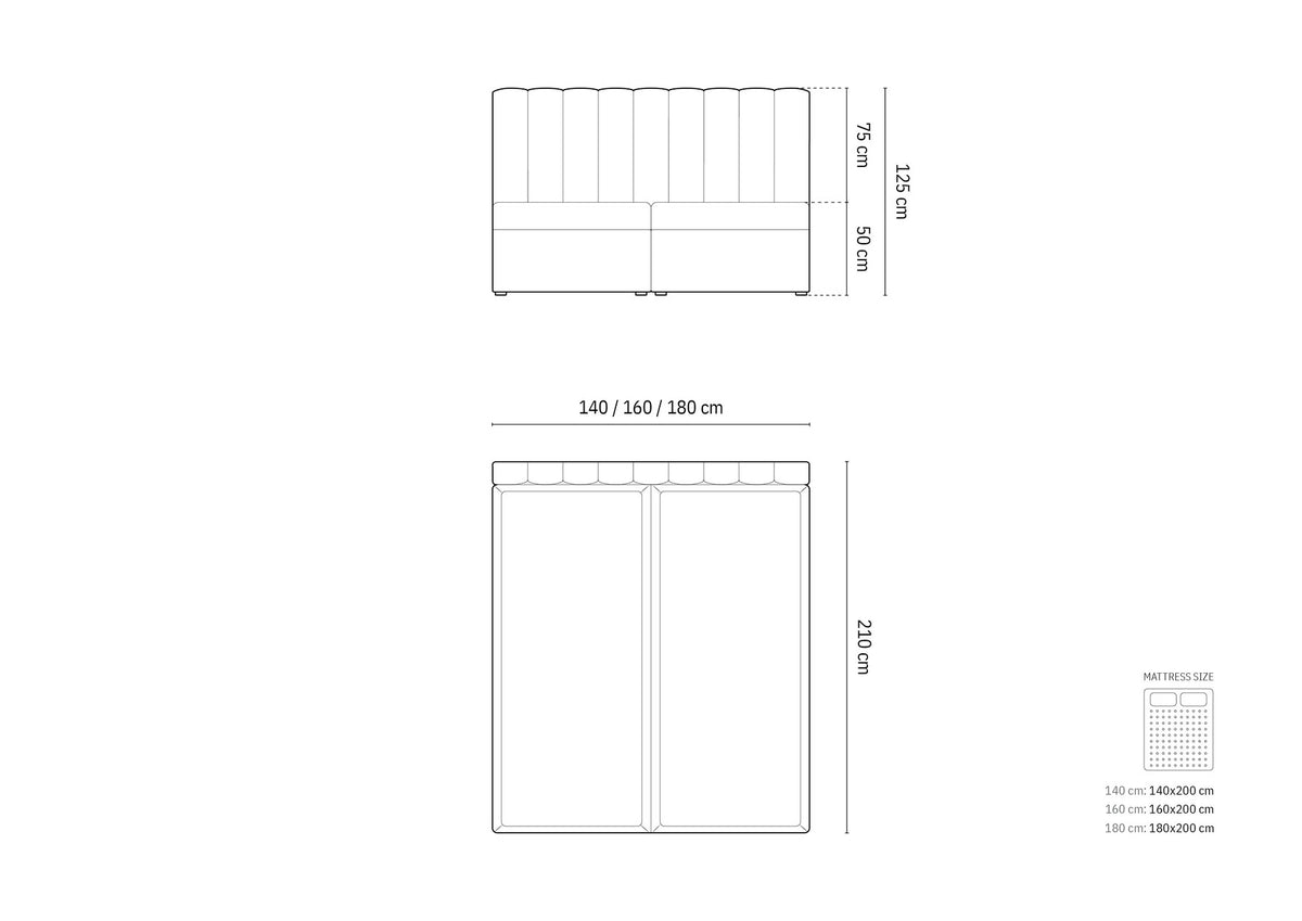 Kelp Boxspringbett Set 180cm: Headboard + Box Springs/Matratze + Matratze Topper in Light Beige-Bluvel präsentiert im Onlineshop von KAQTU Design AG. Bett ist von Micadoni