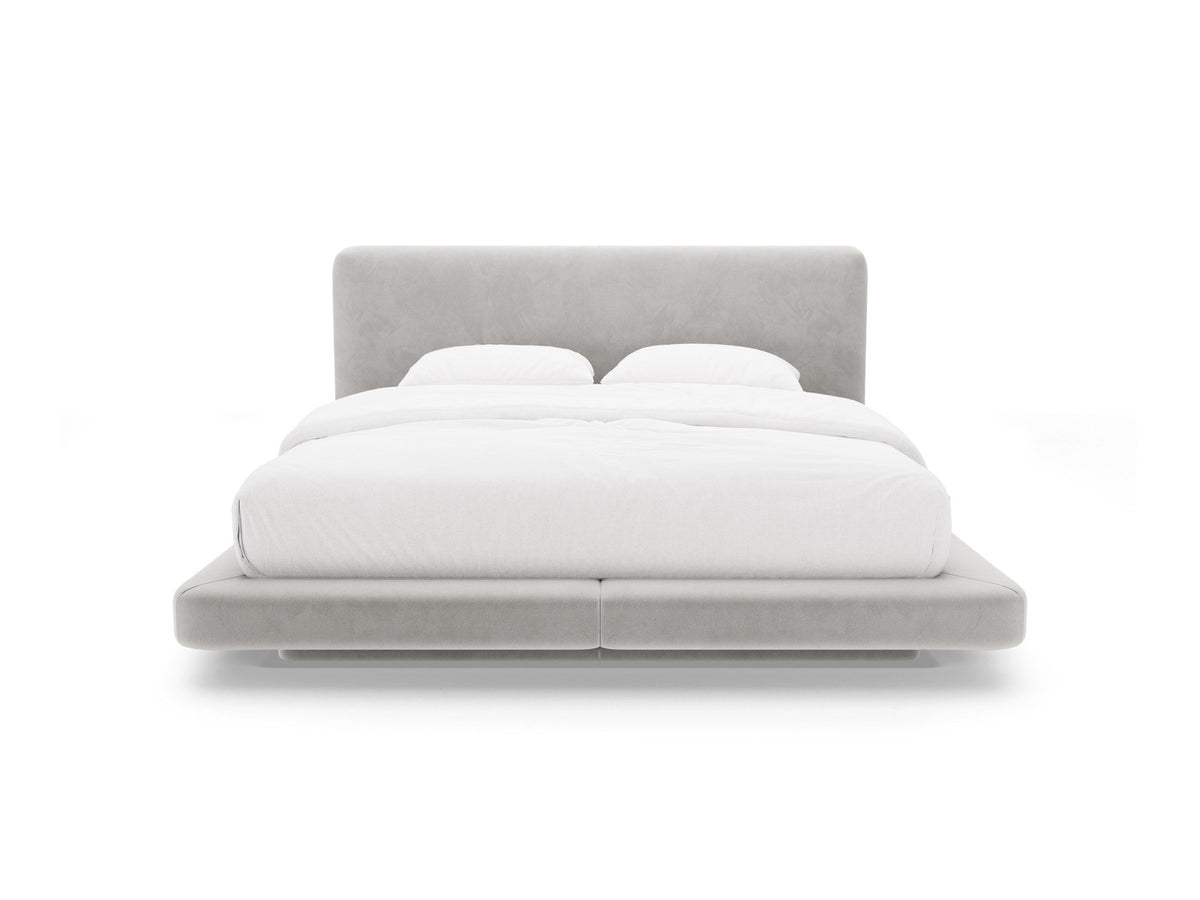Linea Bett mit Kopfteil von Micadoni mit Stoffbezug und schwarzen Kunststoffbeinen