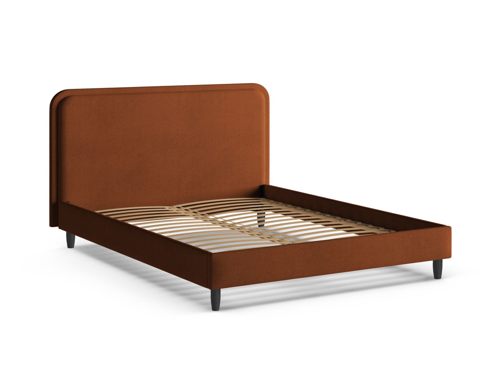 Elegantes Aveline Bett mit 140 cm Kopfteil in warmem Terracotta, ideal für ein einladendes und modernes Schlafzimmerdesign.