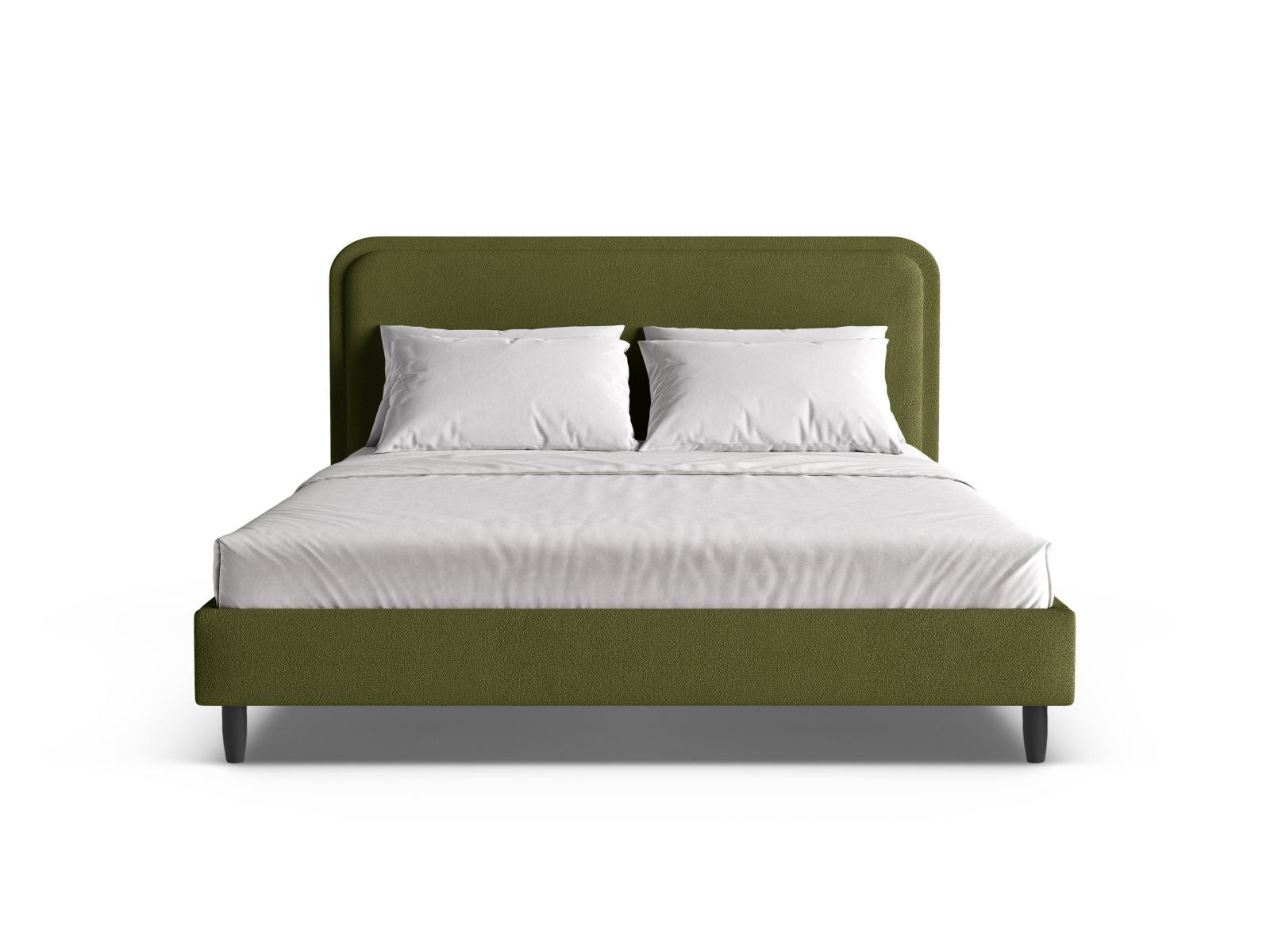 Elegantes Aveline Bett mit 140 cm Kopfteil in dunklem Olivgrün, stilvoll und modern, ideal für jedes Schlafzimmer.