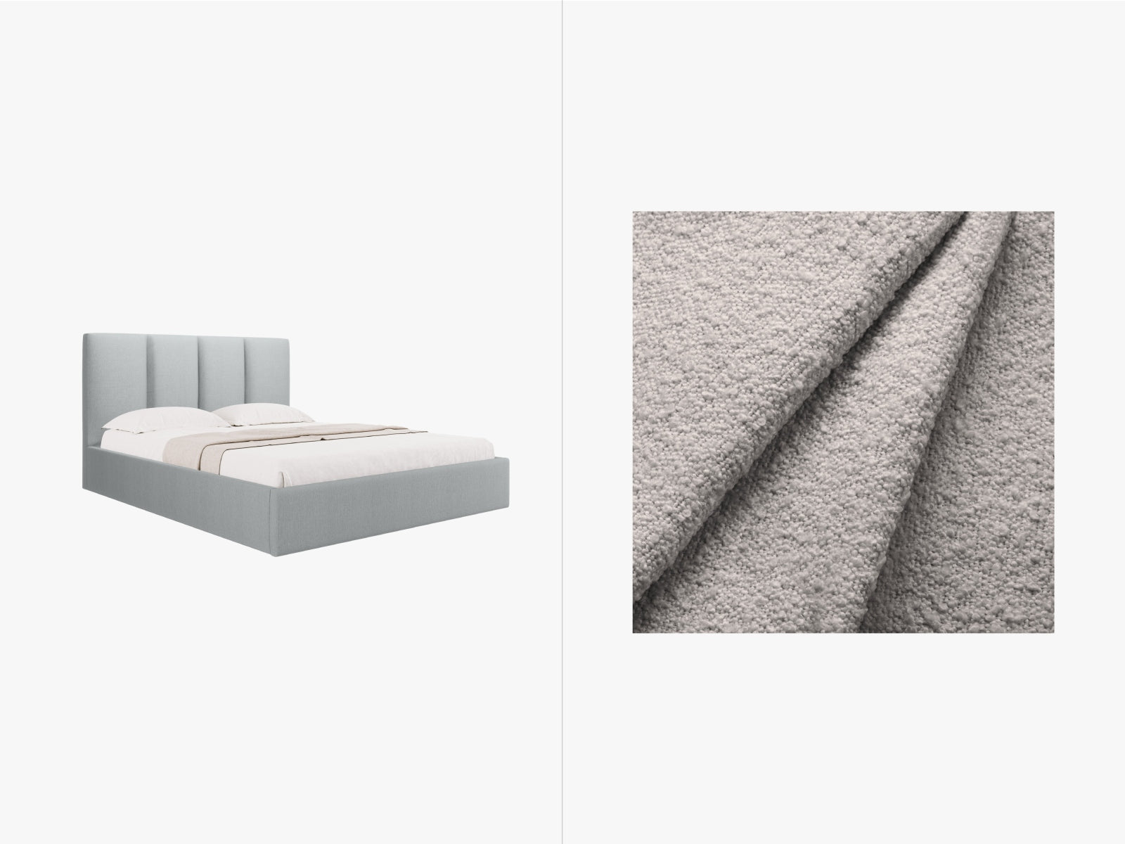 Pyla Boucle Bett mit Stauraum und Headboard in Light Grey präsentiert im Onlineshop von KAQTU Design AG. Bett ist von Micadoni