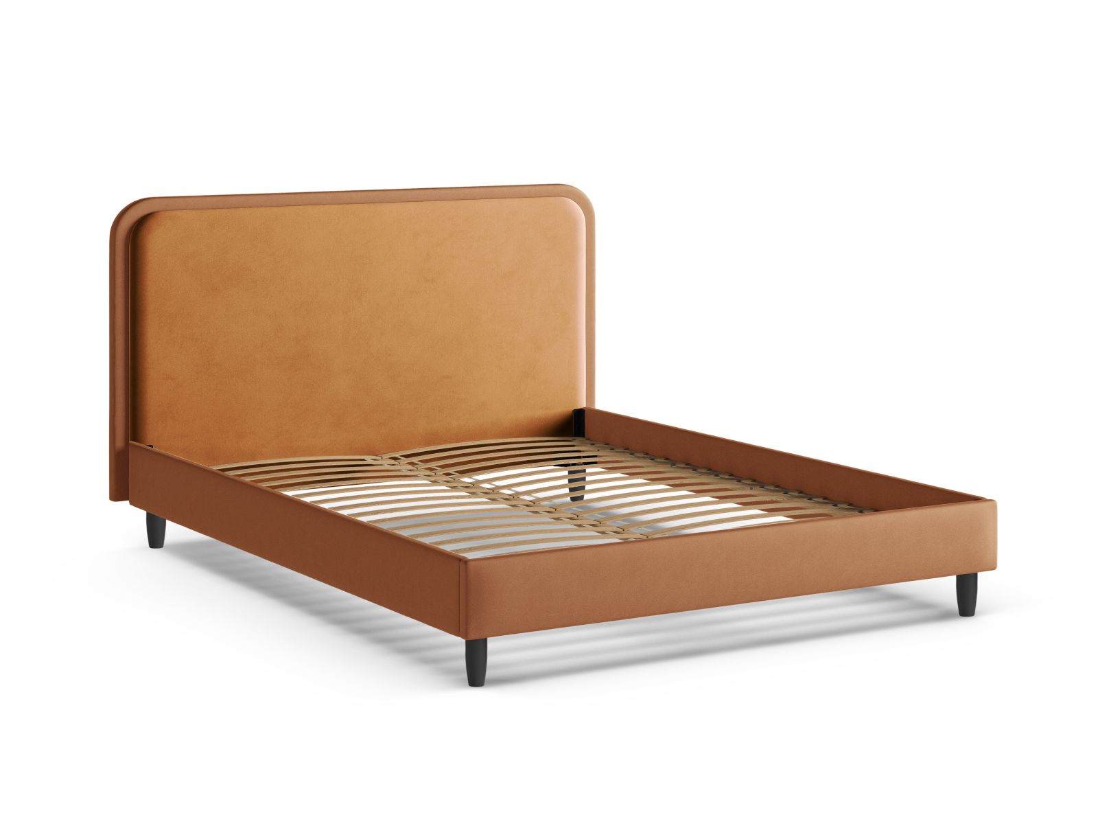 Elegantes Aveline Bett mit 140 cm Kopfteil in warmem Camel, aus hochwertigem Honey-Magic Velvet von Micadoni, ideal für stilvolle Schlafzimmer.